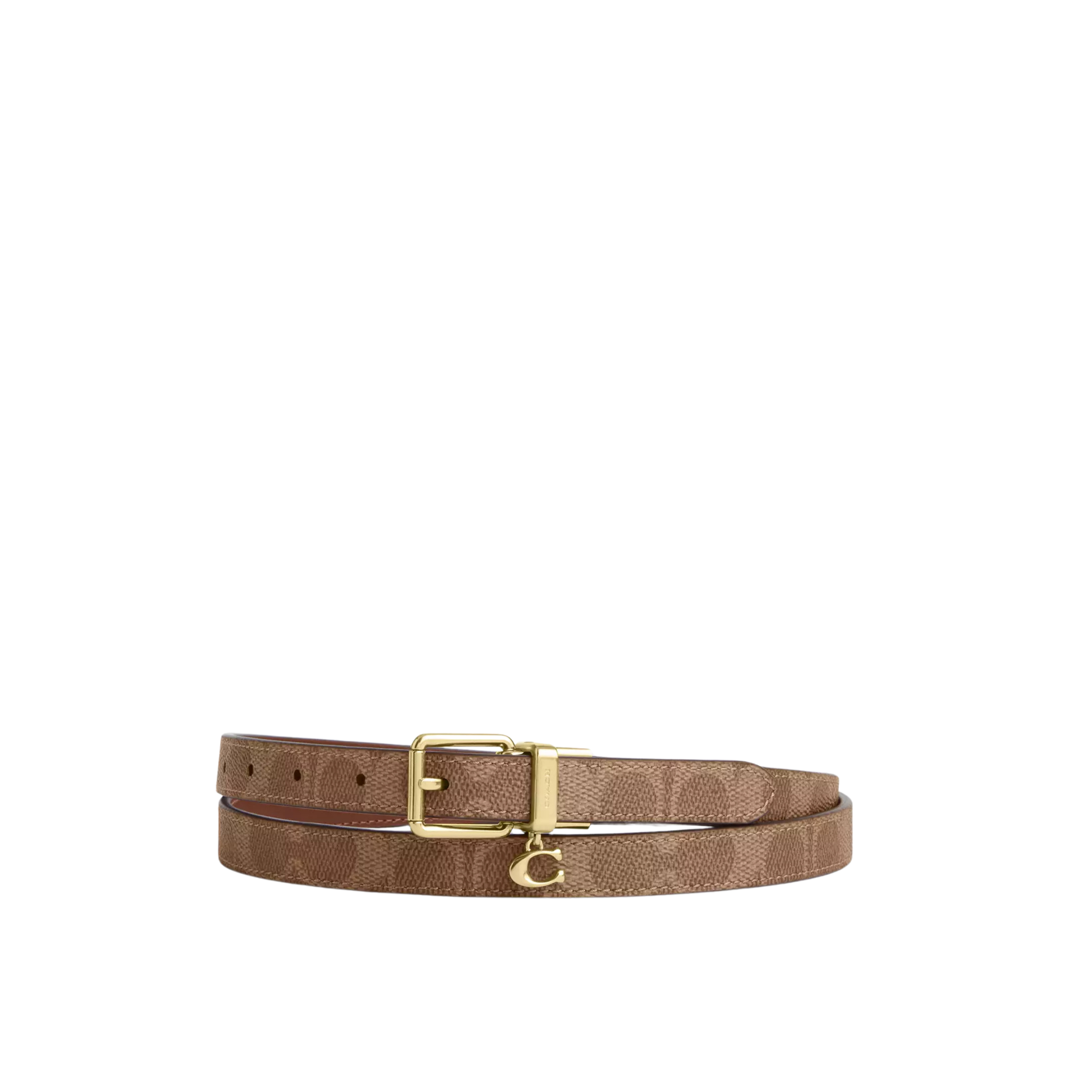COACH Women Roller Buckle Cut To Size Reversible Belt With Charm 18 Mm - Gold Tan Brown
