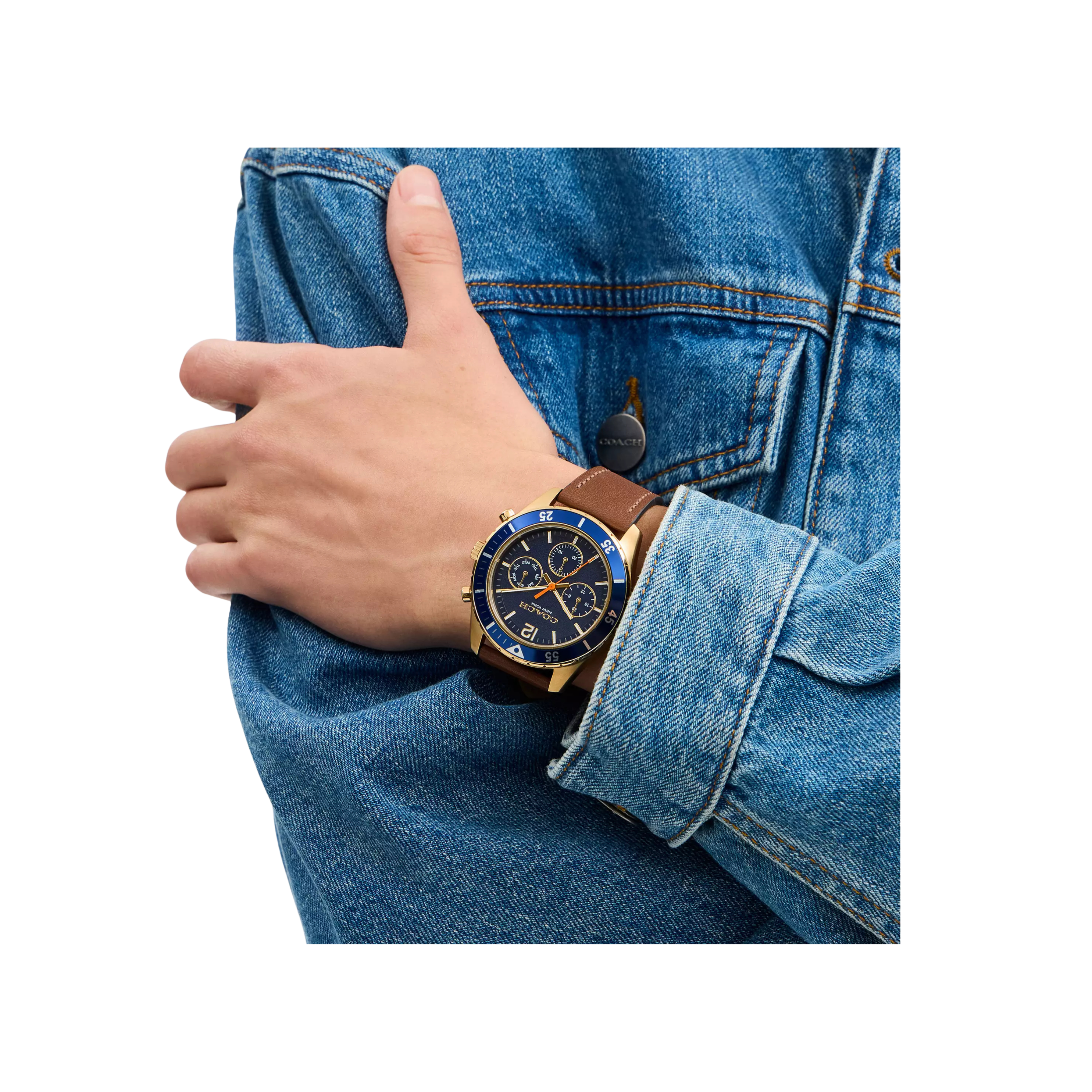 COACH Men Cole Chronograph Watch 44 Mm - Saddle