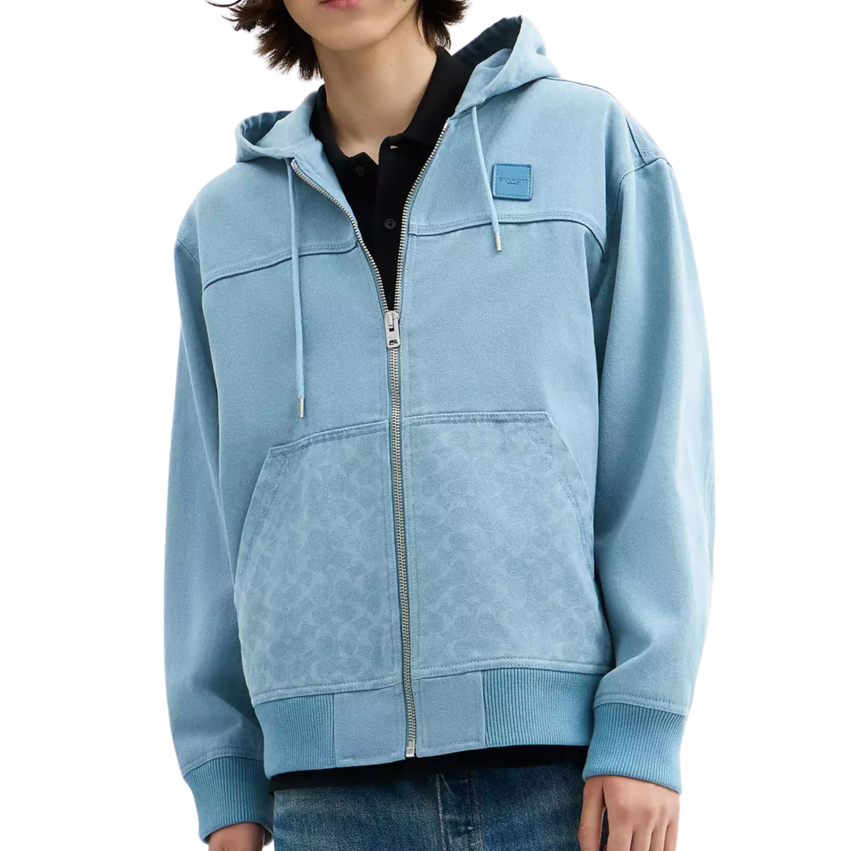 COACH Men Denim Hooded Zip Jacket - Mountain Spring