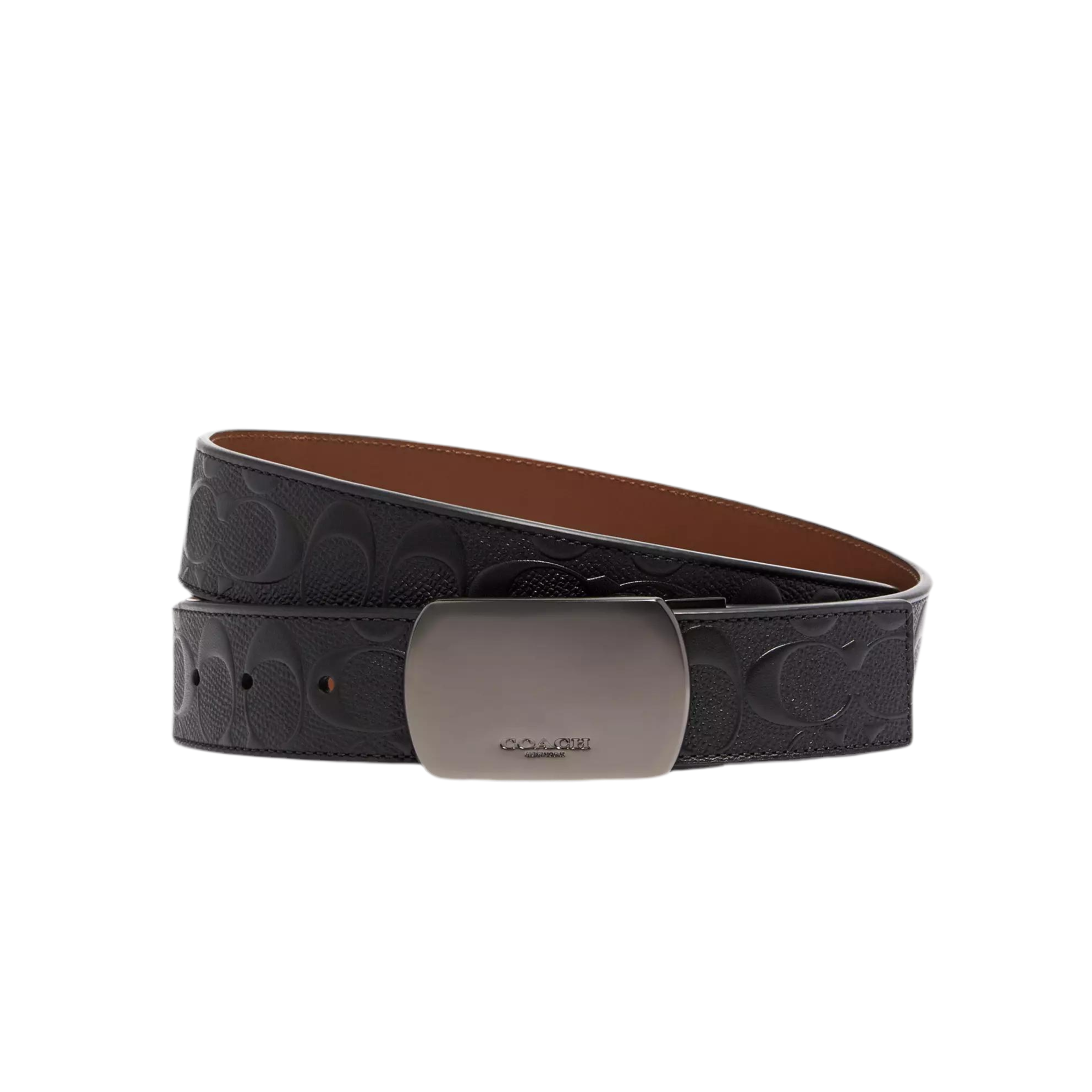 COACH Plaque Buckle Reversible Belt - Dark Saddle