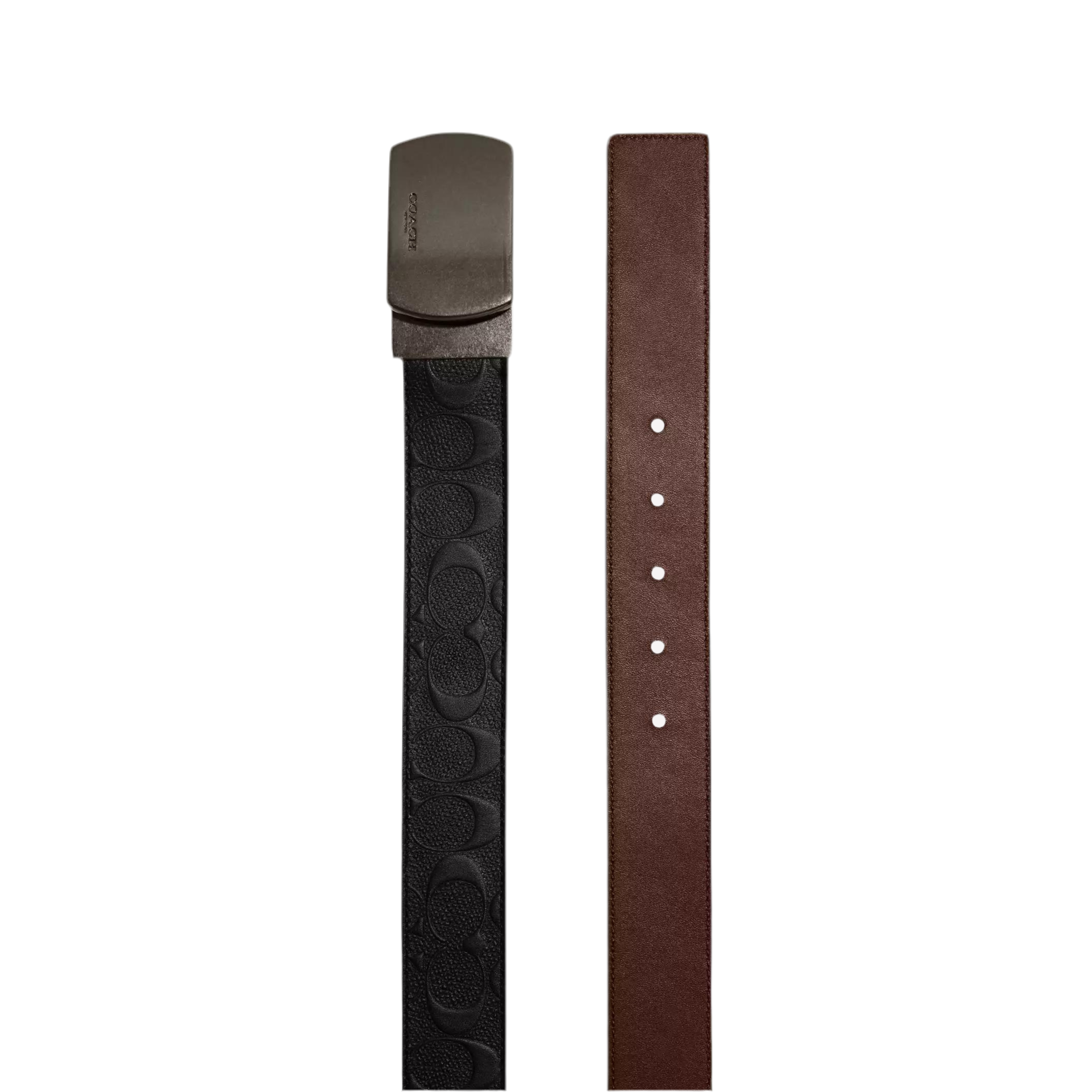 COACH Plaque Buckle Reversible Belt - Dark Saddle