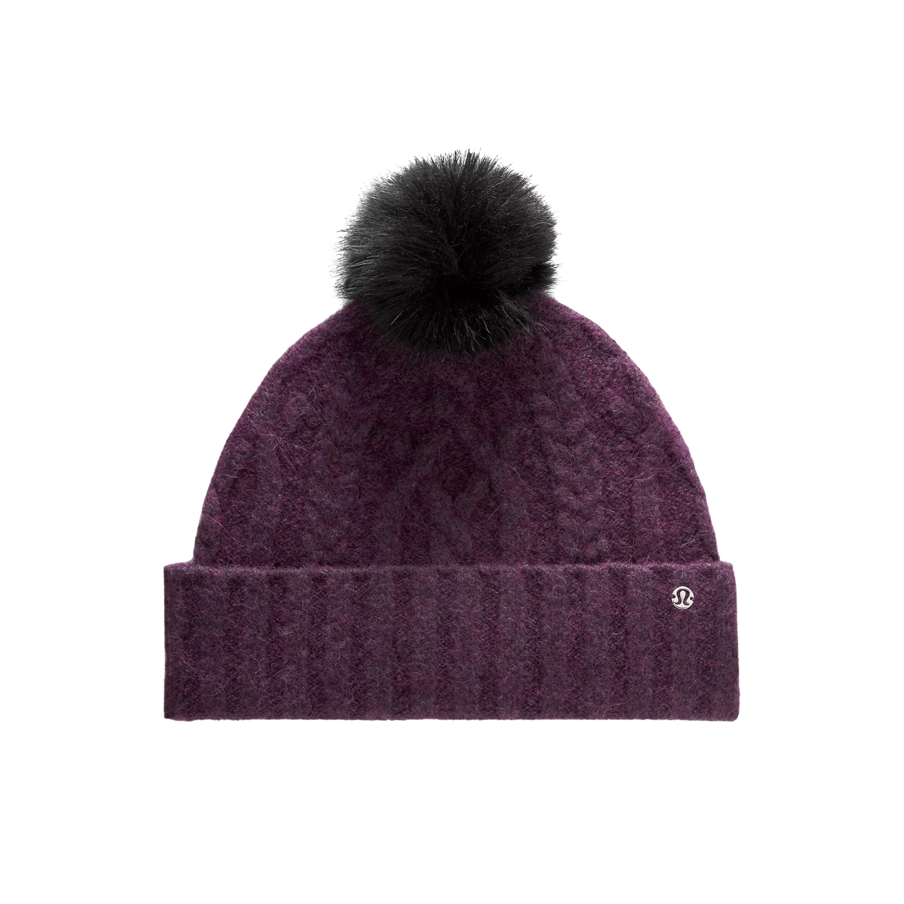 Lululemon Alpaca Wool-Blend Cable-Knit Pom Beanie - Black Plum