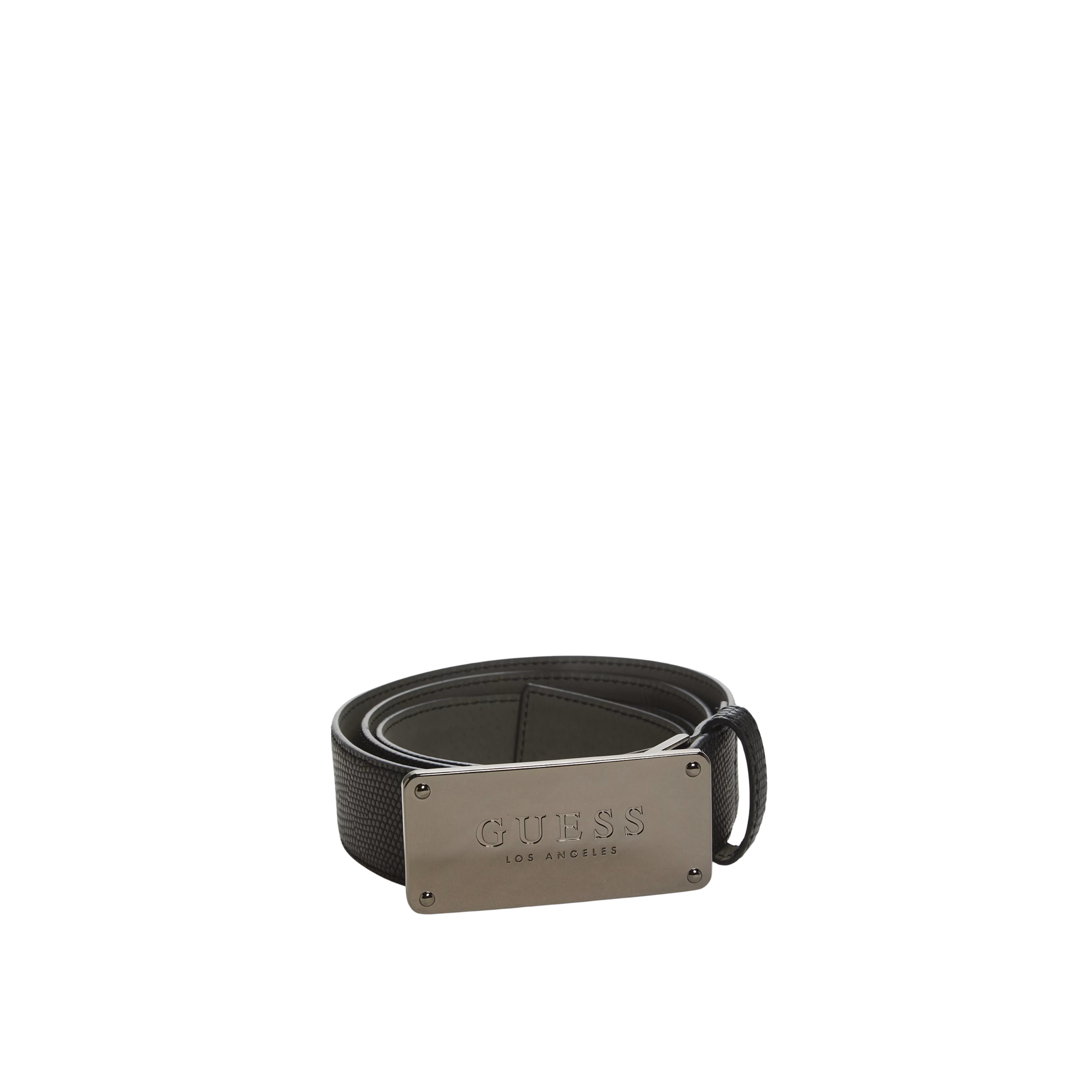 Guess Men Logo Plaque Textured Belt - Black