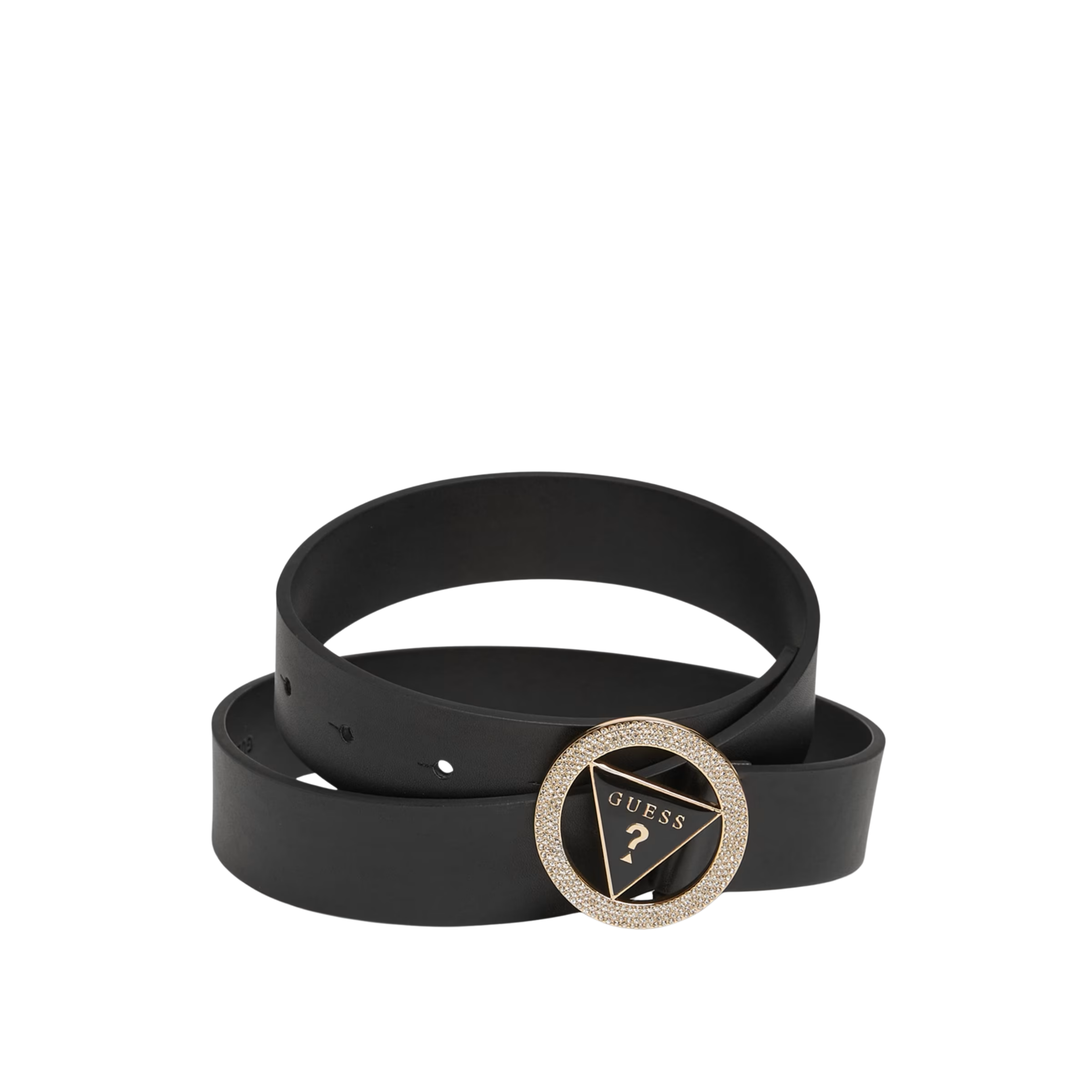 Guess Women Round Rhinestone Logo Belt - Black