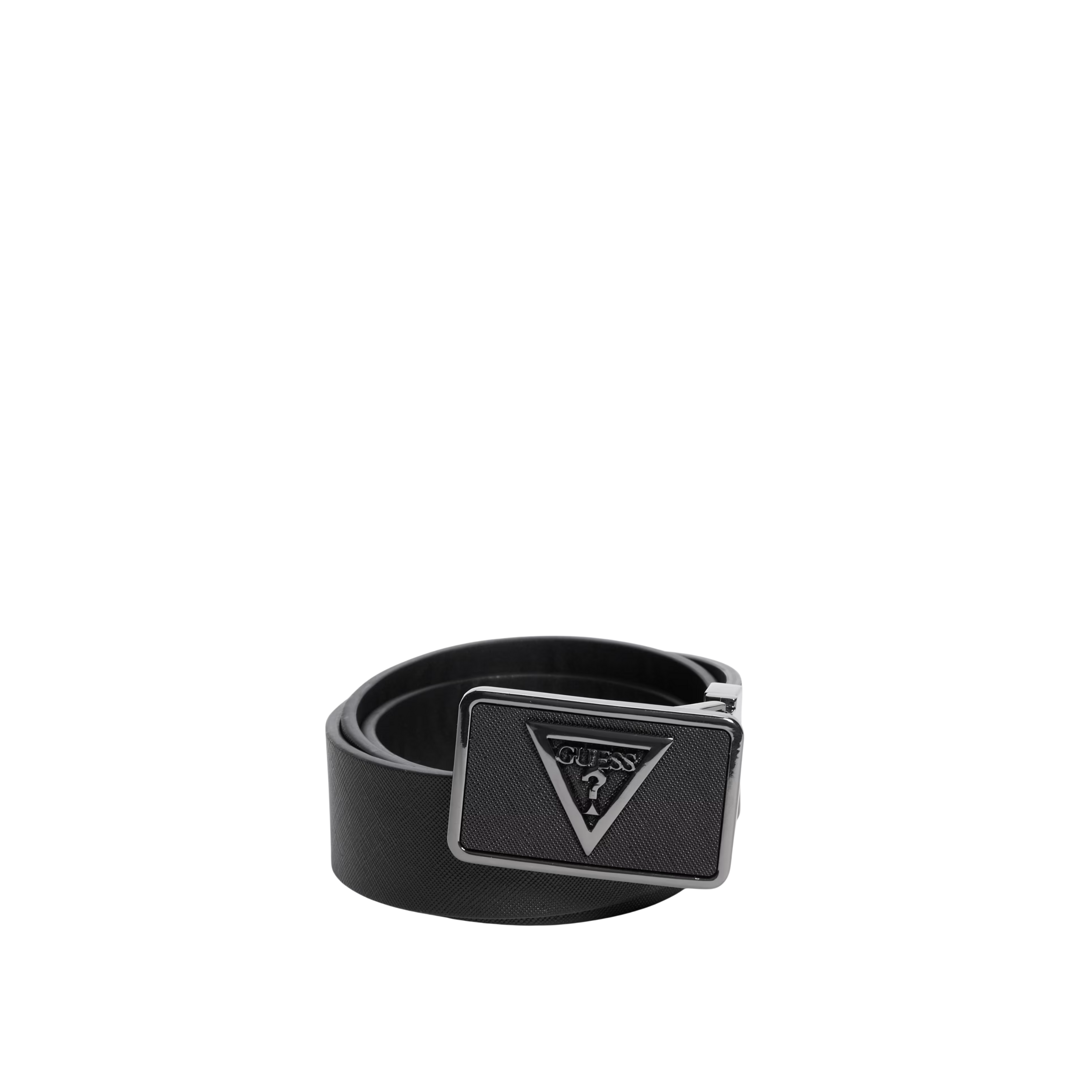 Guess Men Textured Plaque Buckle Belt - Black