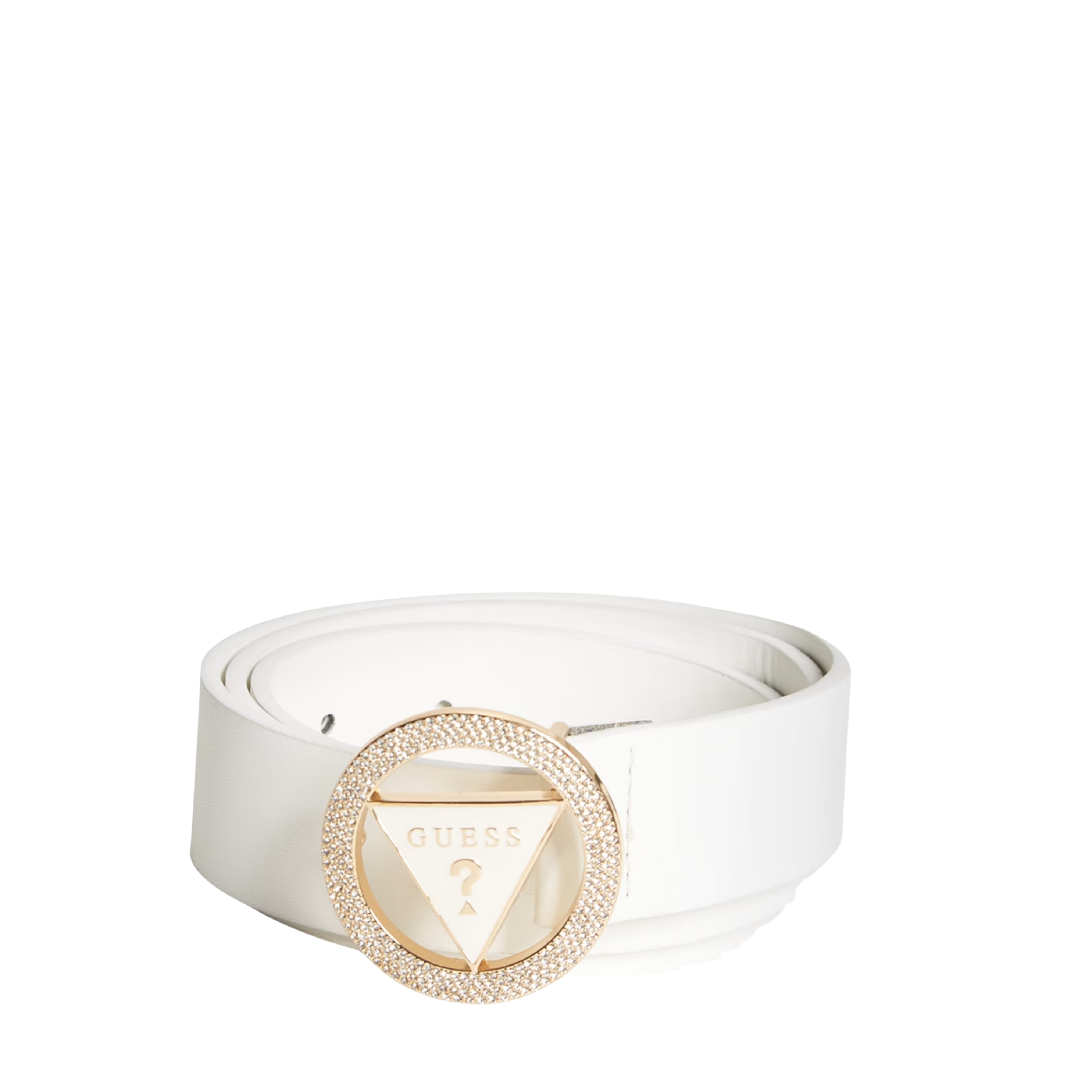 Guess Women Round Rhinestone Logo Belt - White