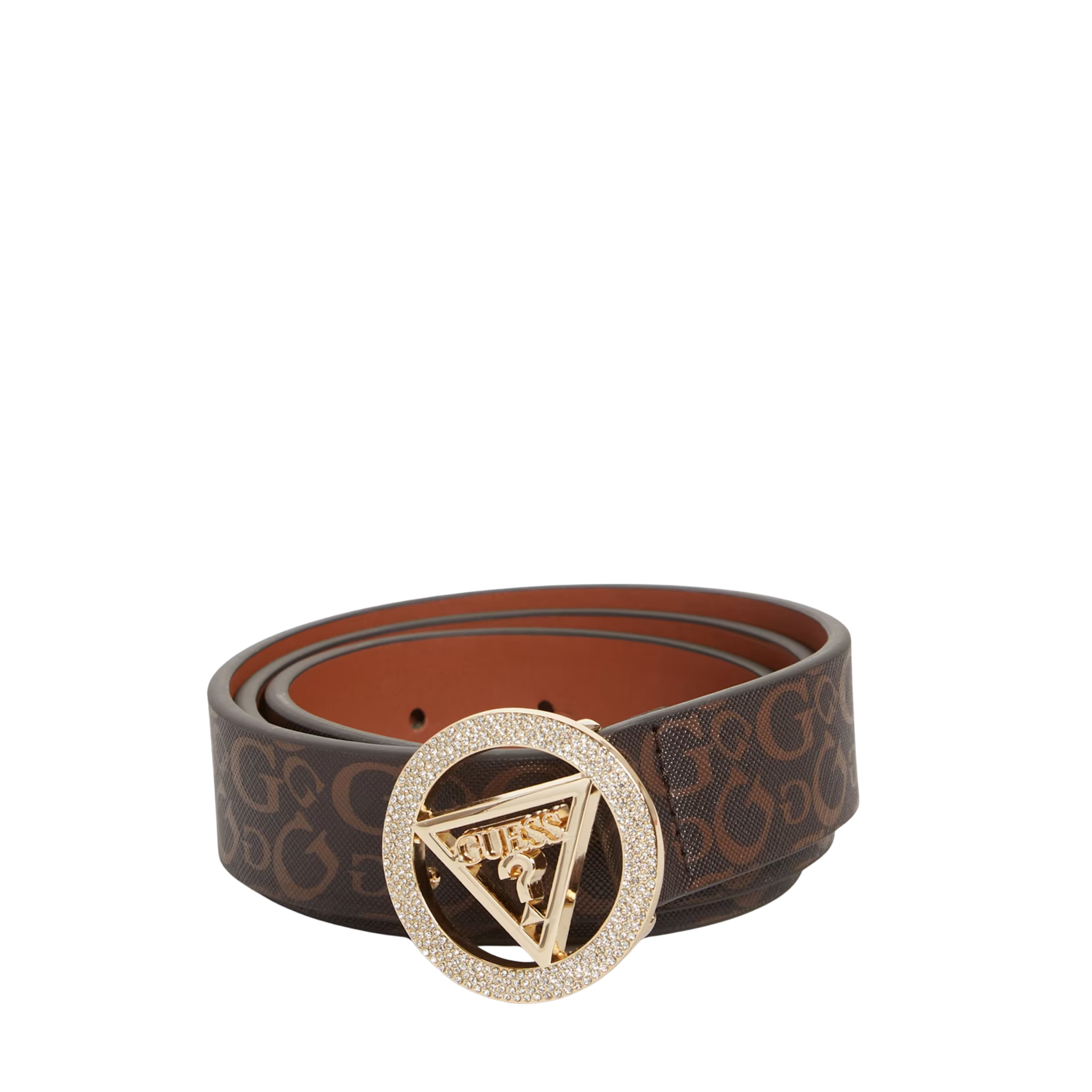 Guess Women Sparkle Buckle Logo Belt - Brown