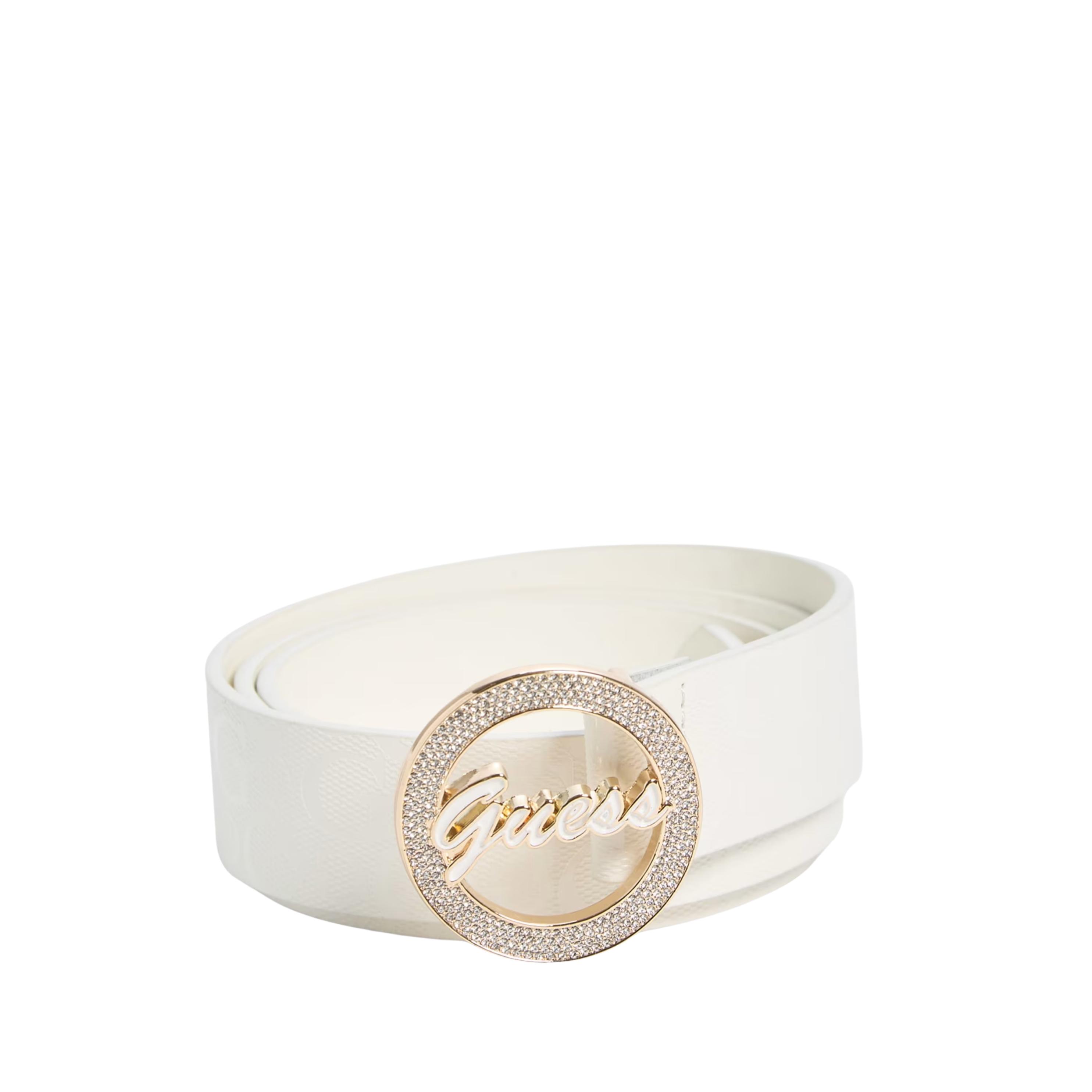 Guess Women Sparkle Guess Script Belt - White