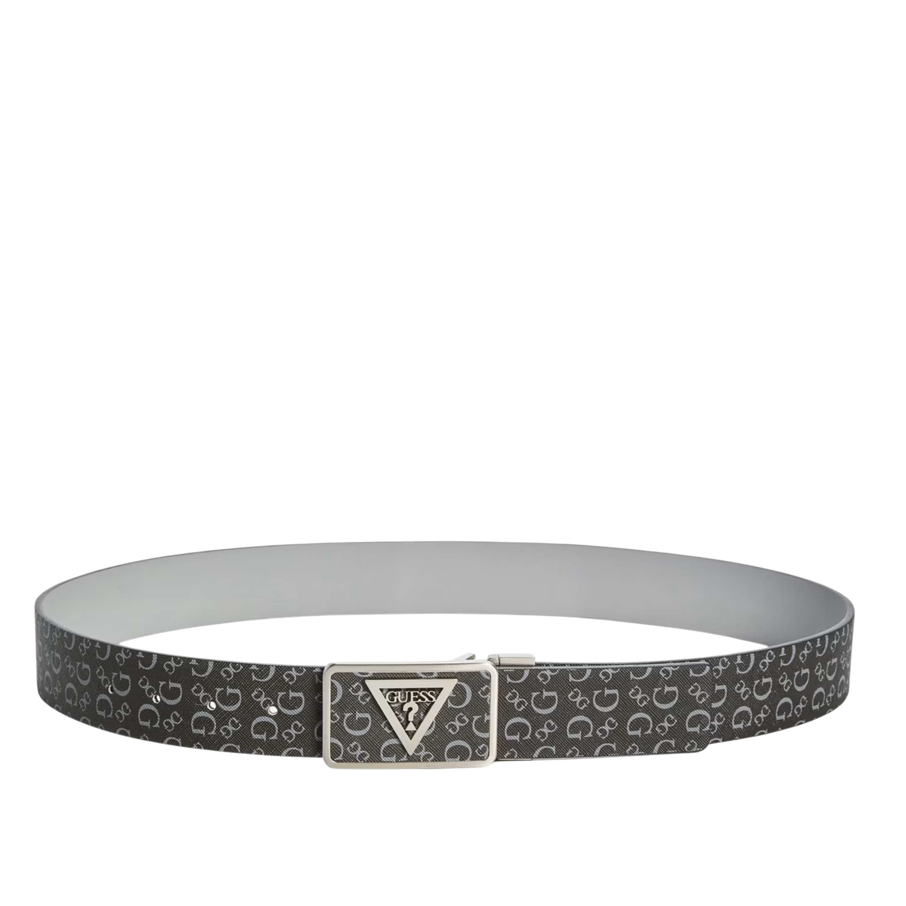 Guess Men Textured Plaque Buckle Belt - Gray