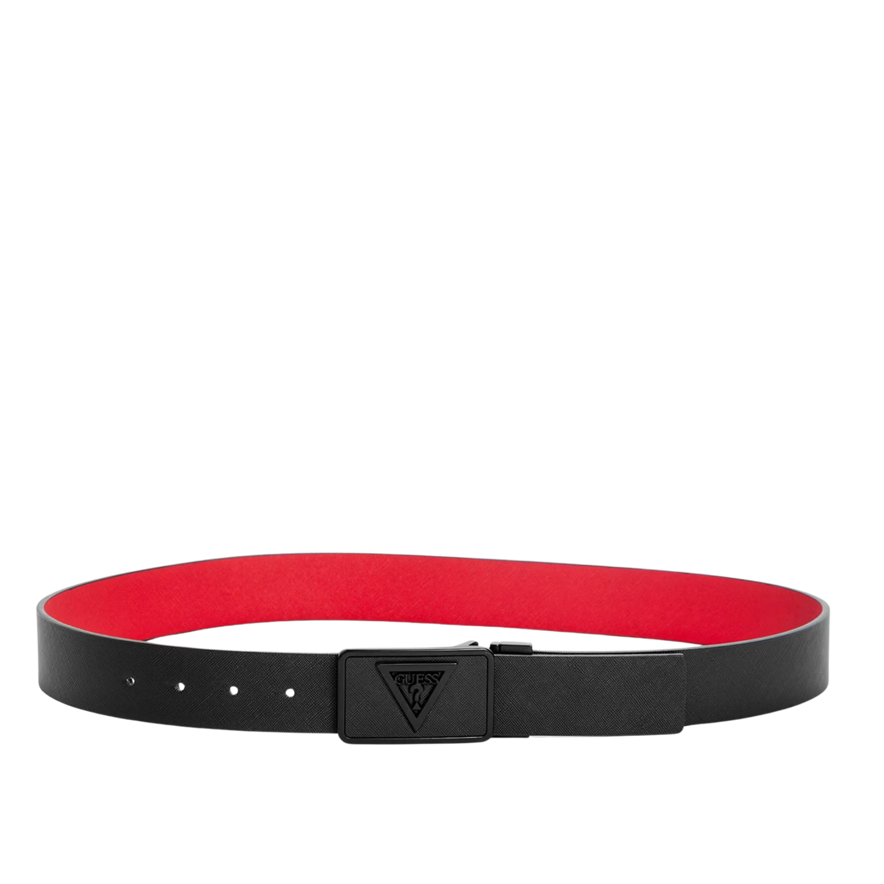 Guess Men Textured Plaque Buckle Belt - Black Red