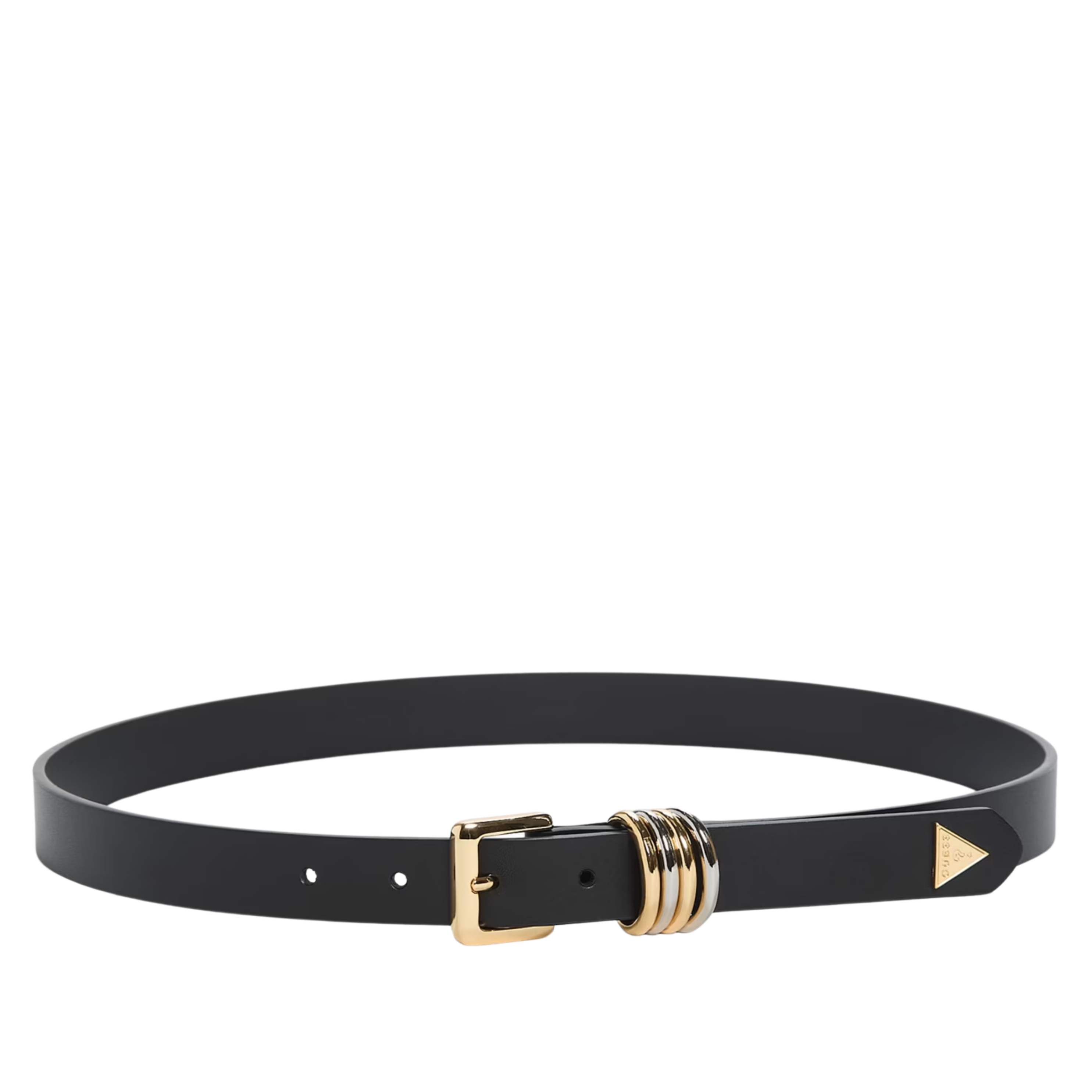Guess Women Two Tone Metal Loops Faux Leather Belt - Black