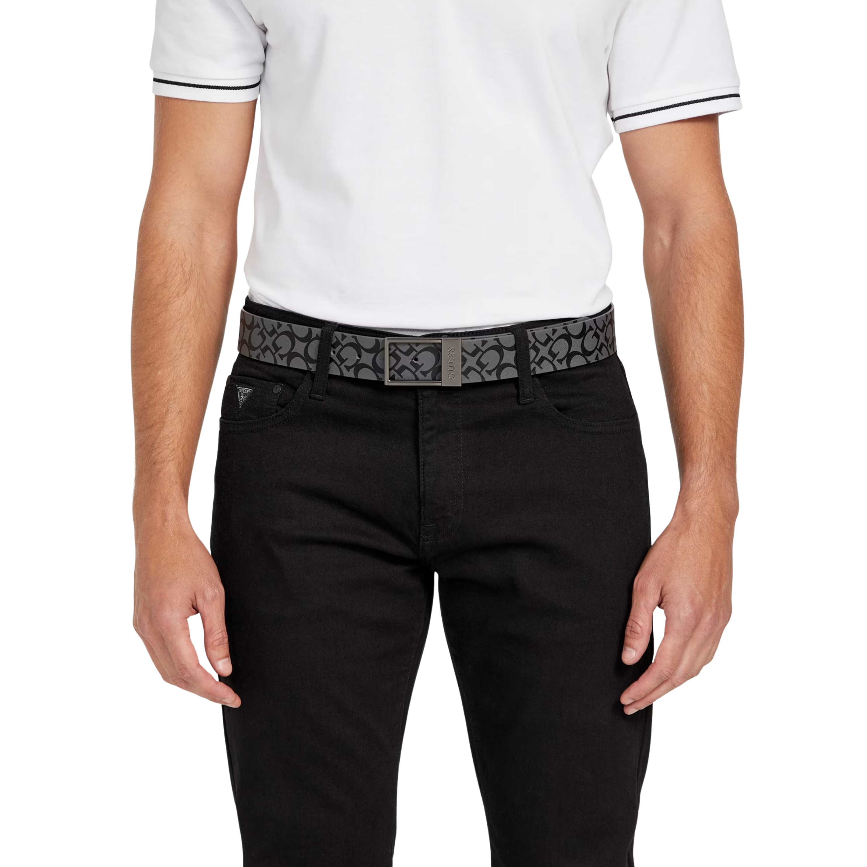 Guess Men Allover Logo Belt - Black