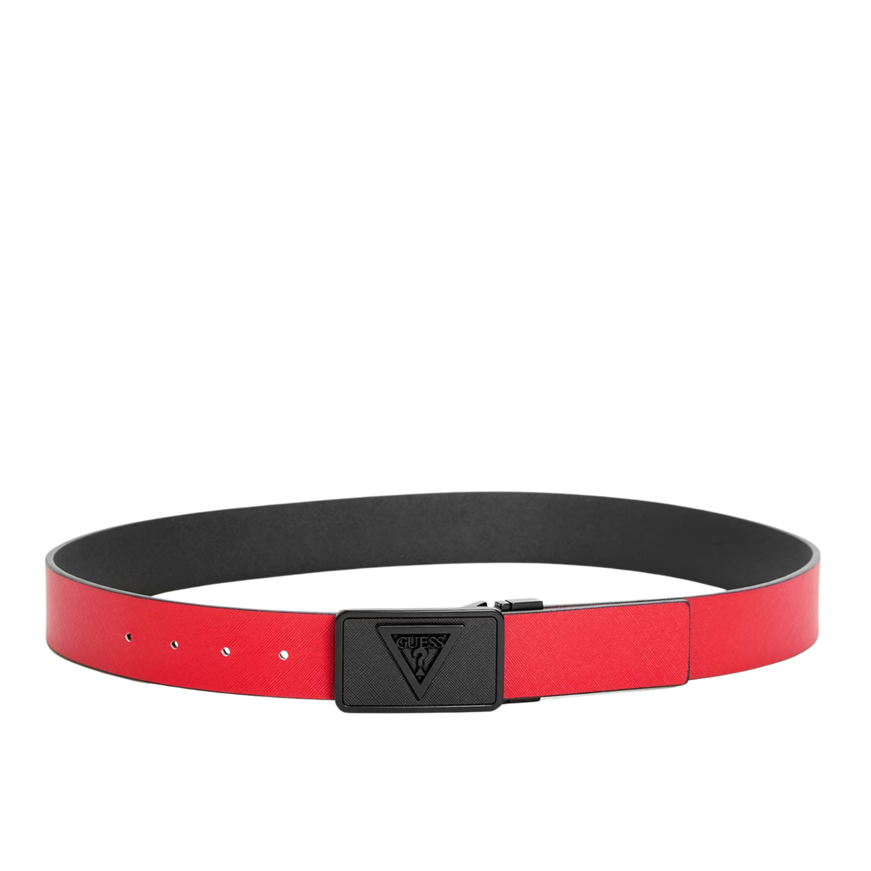 Guess Men Textured Plaque Buckle Belt - Black Red