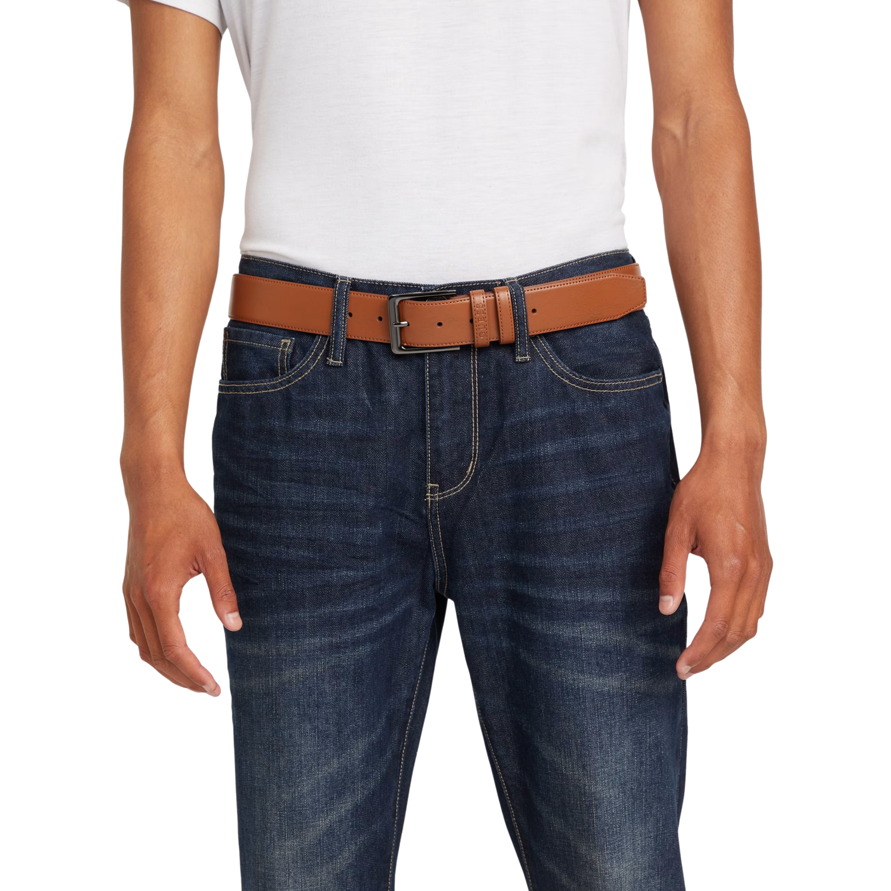 Guess Men Theo Faux-Leather Belt - Brown