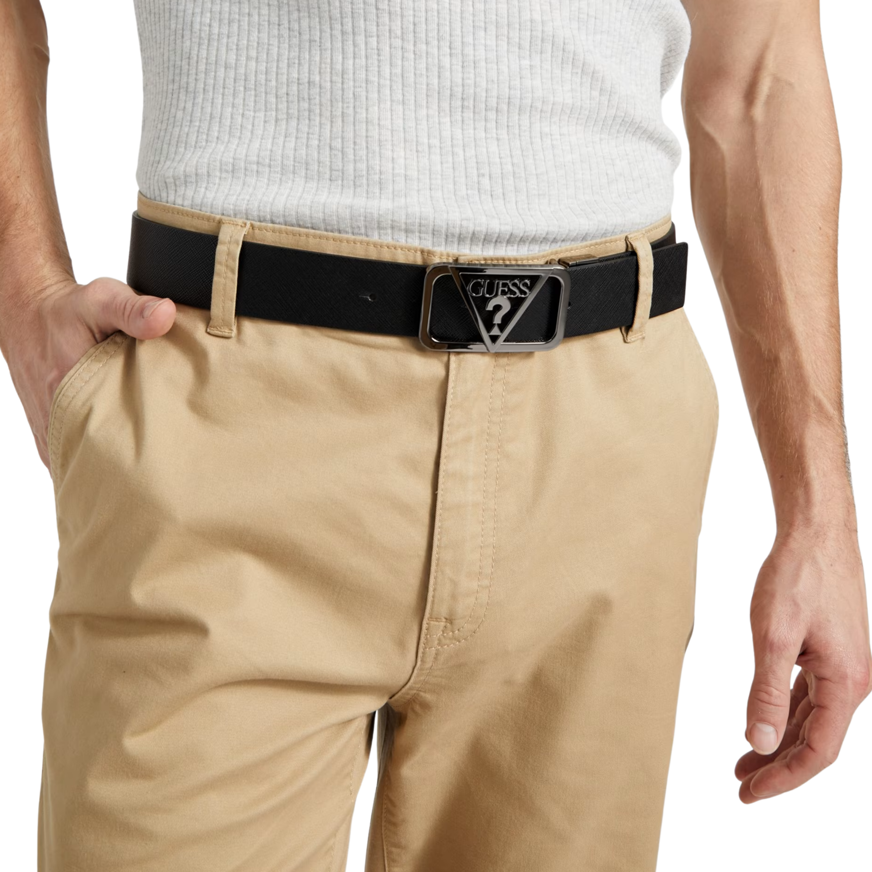 Guess Men Cutout Logo Plaque Belt - Black