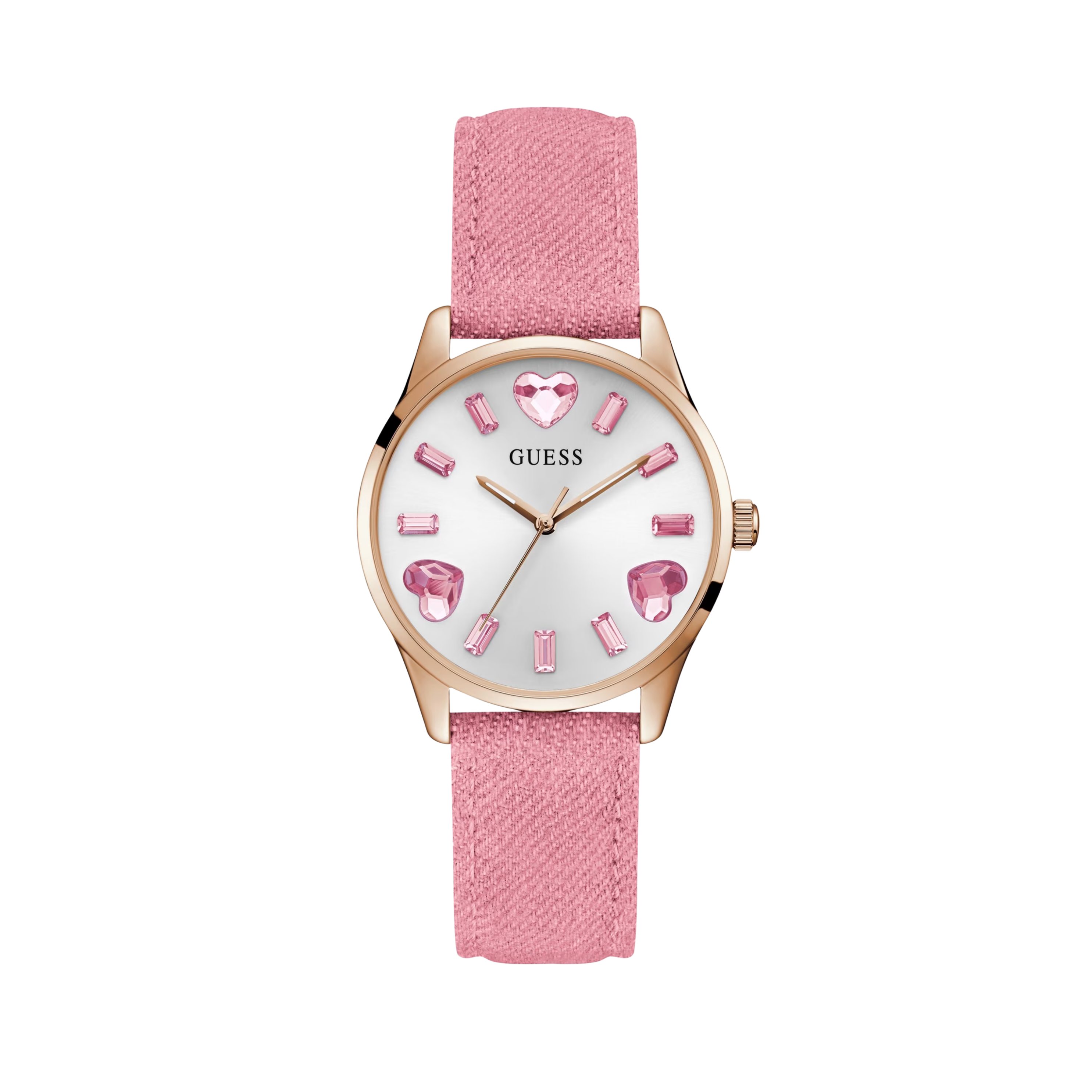 Guess Women Pink Hearts Gold-Tone Analog Watch - Pink