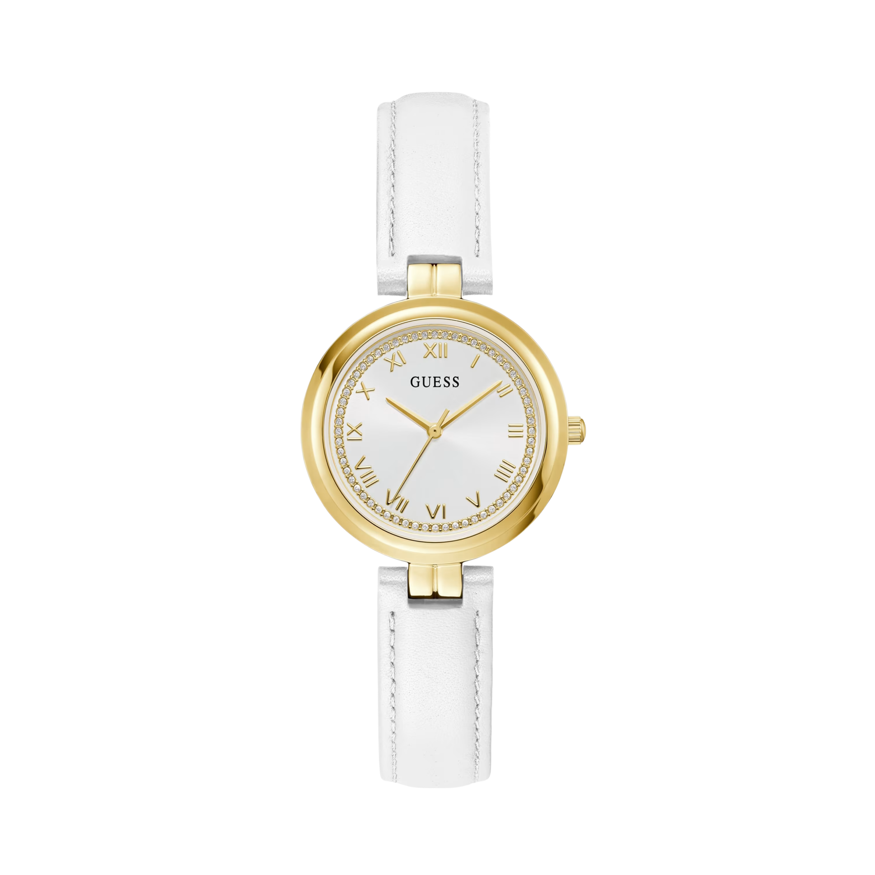Guess Women Gold-Tone Analog Leather Watch - White Gold