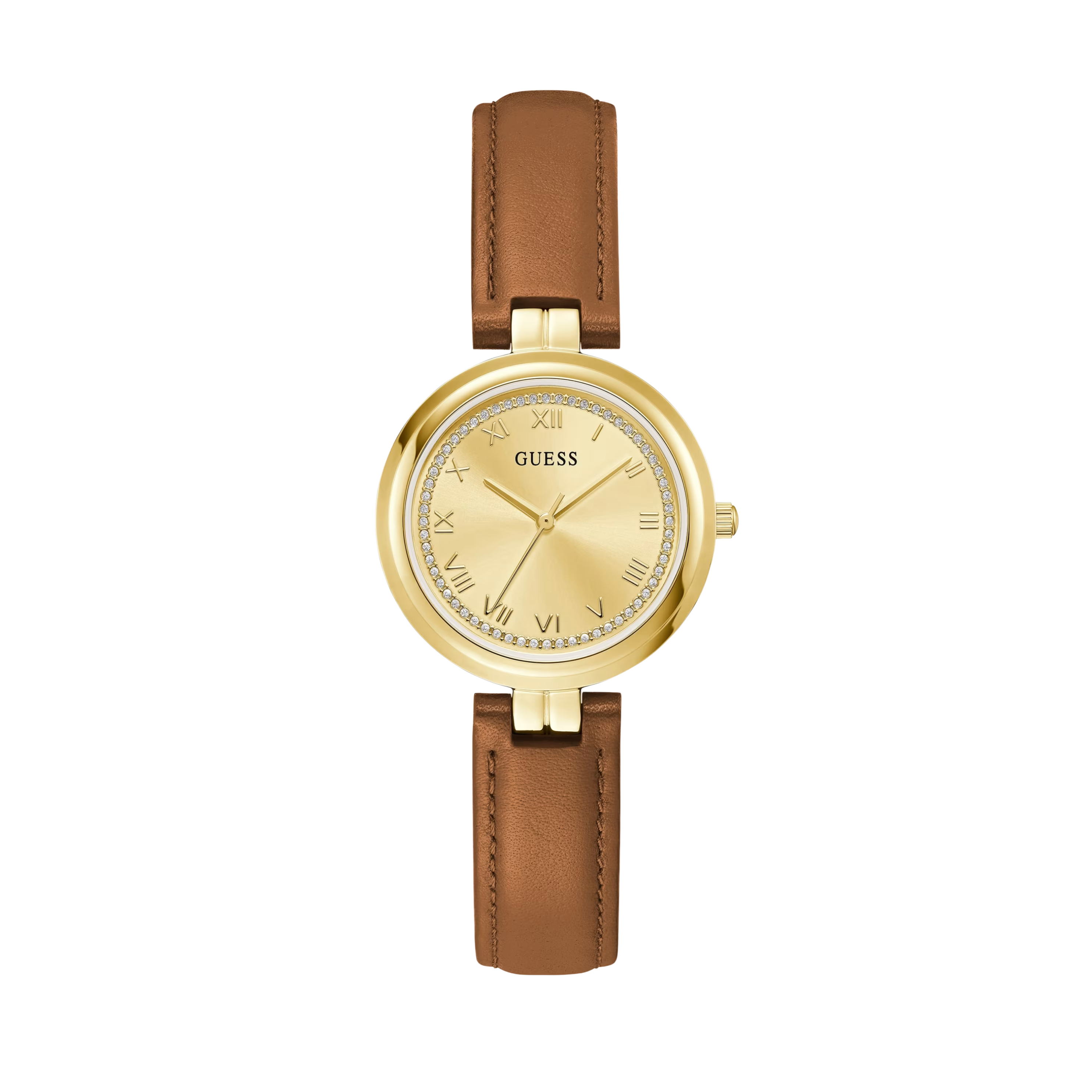 Guess Women Gold-Tone Leather Analog Watch - Brown