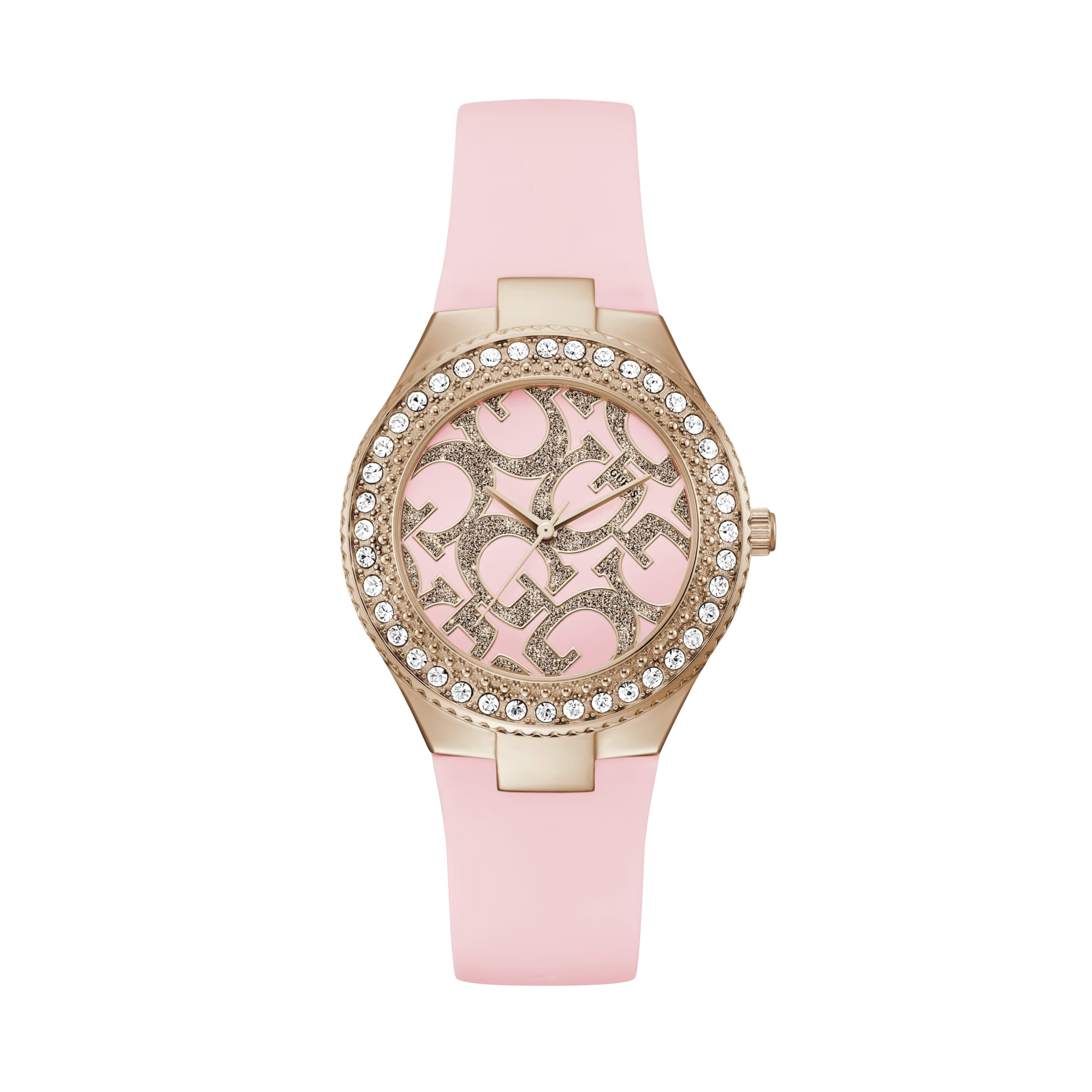Guess Women Pink and Rose-Gold Tone Analog Silicon Watch - Pink