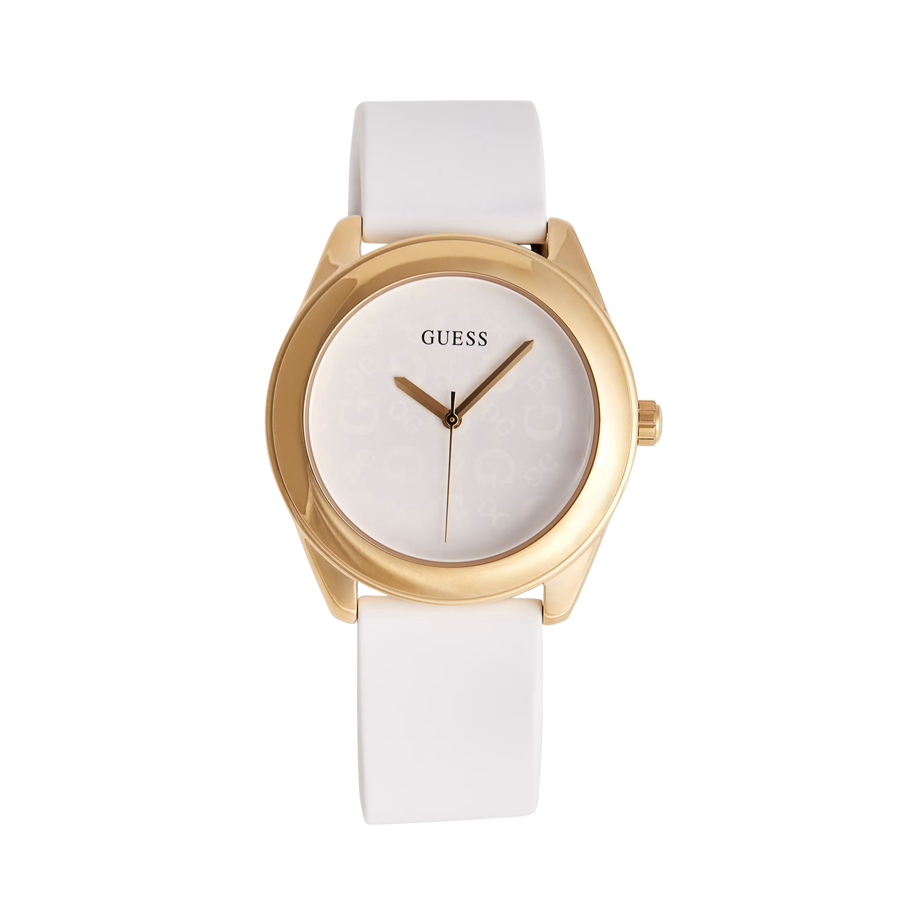 Guess Women White and Gold-Tone Silicone Logo Watch - White