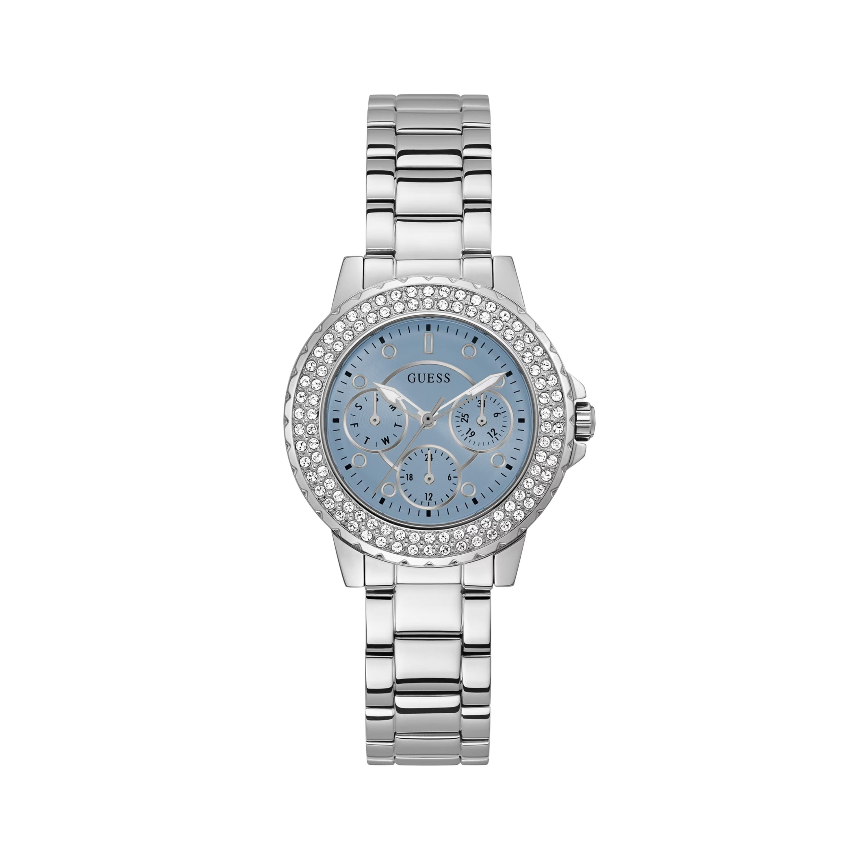 Guess Women Silver-Tone and Blue Multifunction Watch - Silver