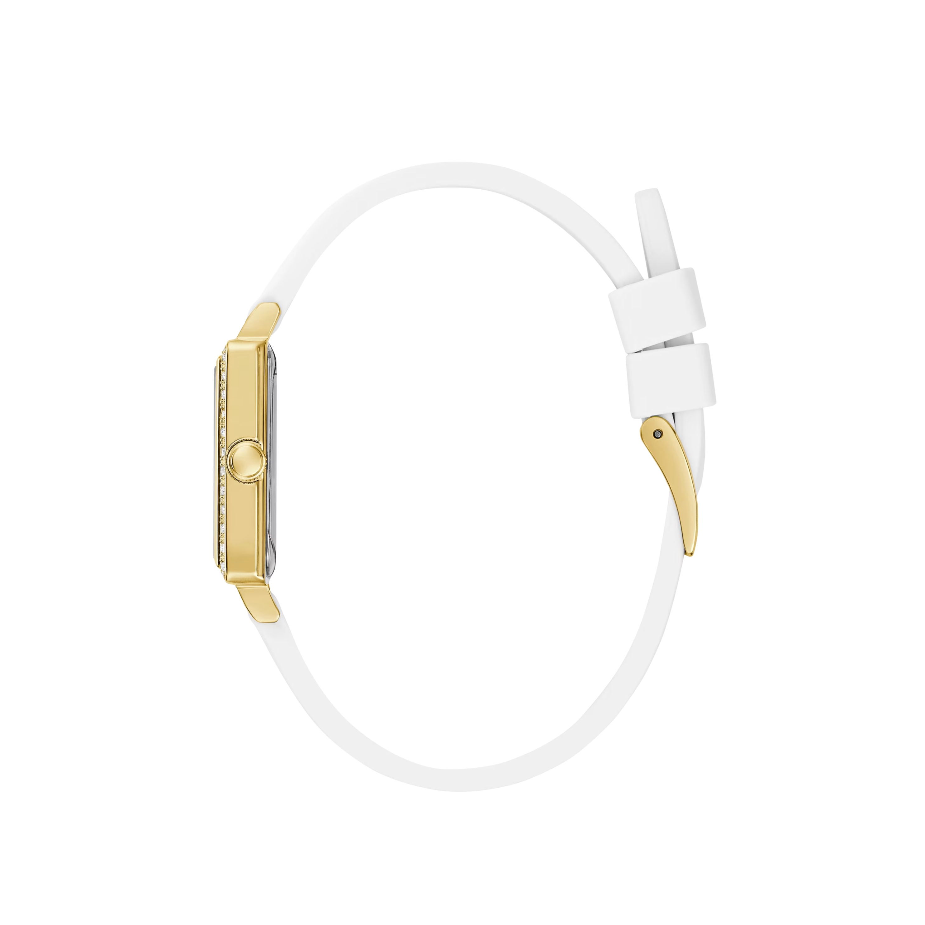 Guess Women Gold-Tone and White Square Analog Watch - White