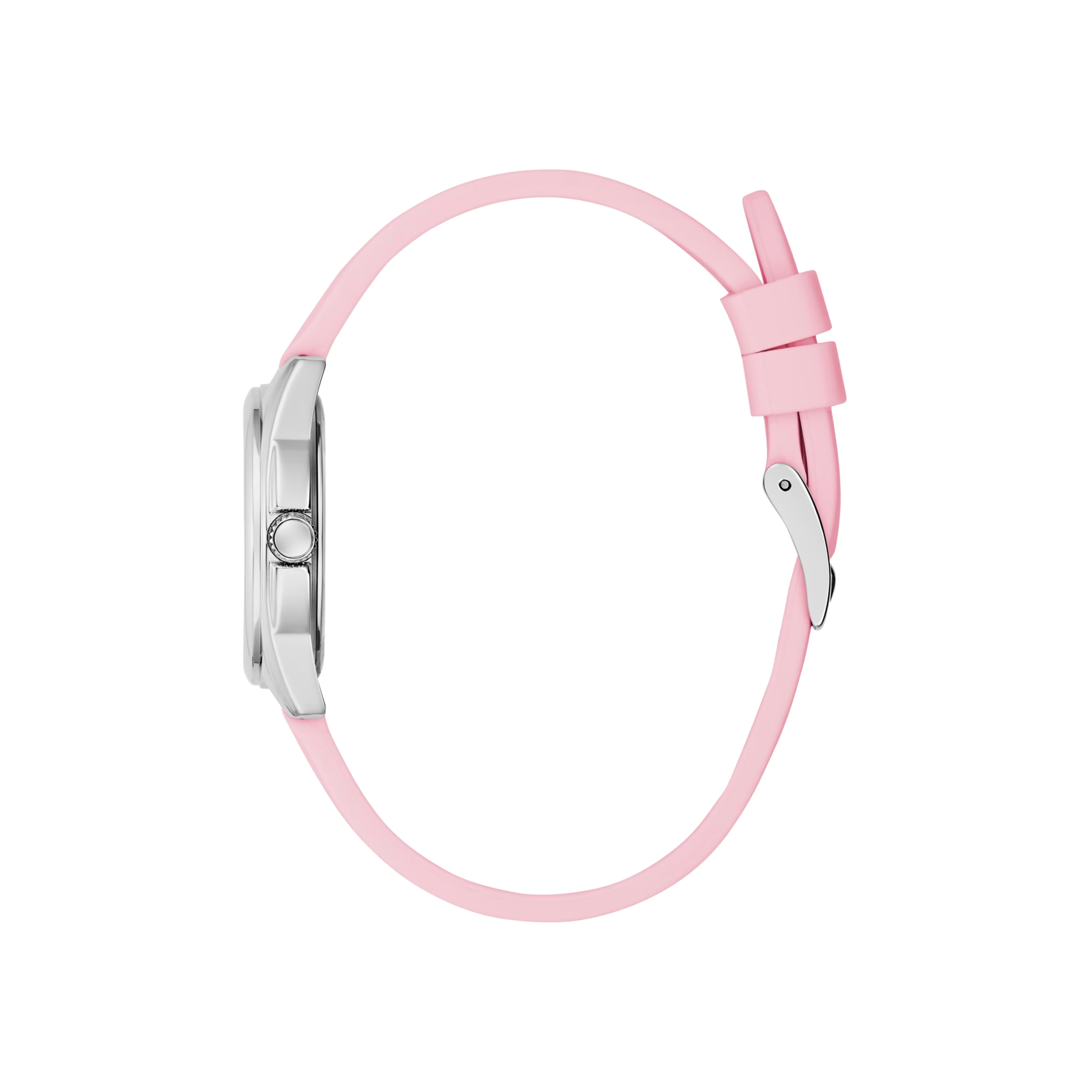 Guess Women Silver-Tone Crystal and Pink Silicone Analog Watch - Pink