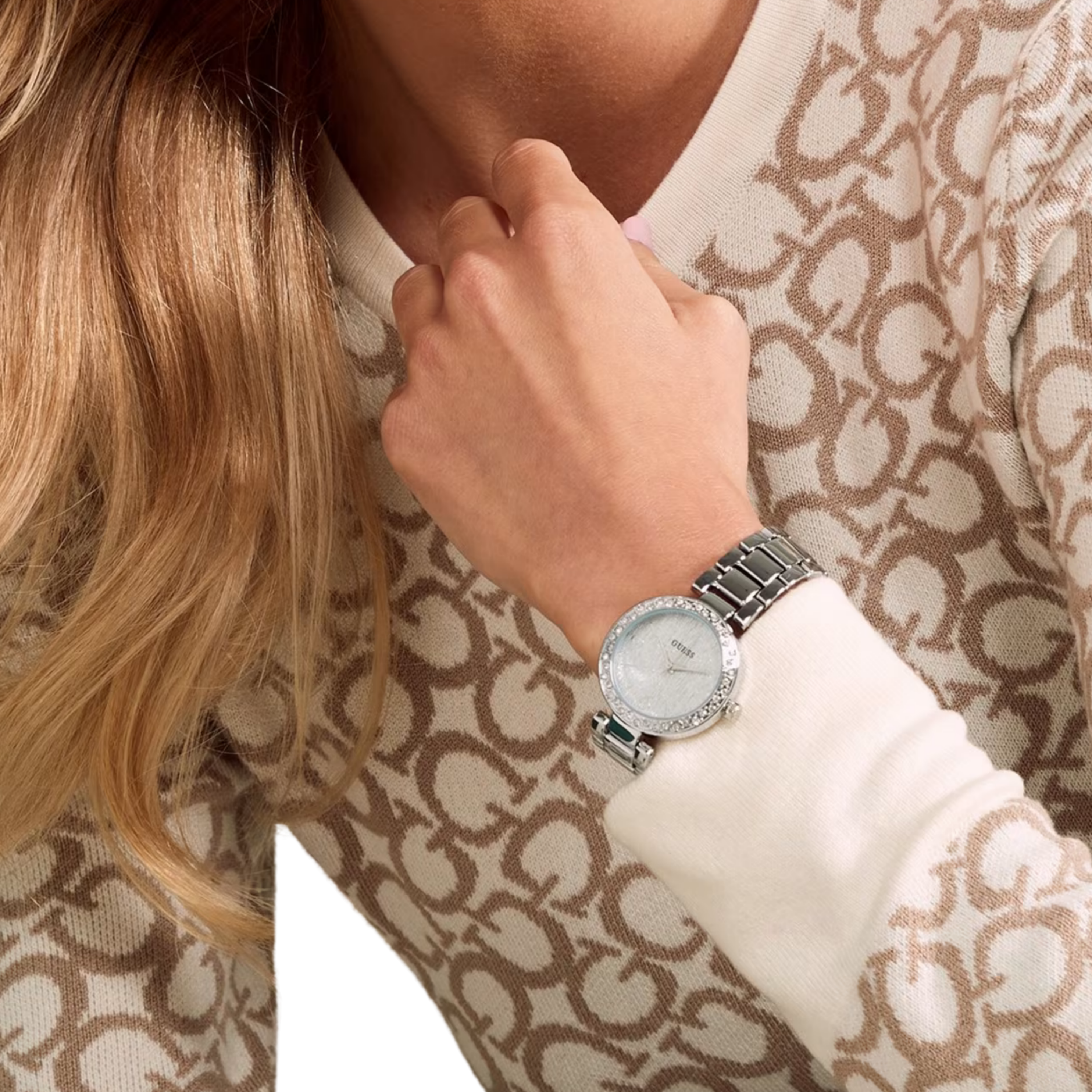 Guess Women Rhinestone Silver-Tone Analog Watch - Silver