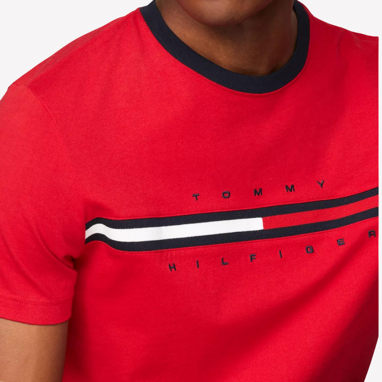 Tommy Hilfiger Men Flag Logo Ringer T-Shirt - Primary Red