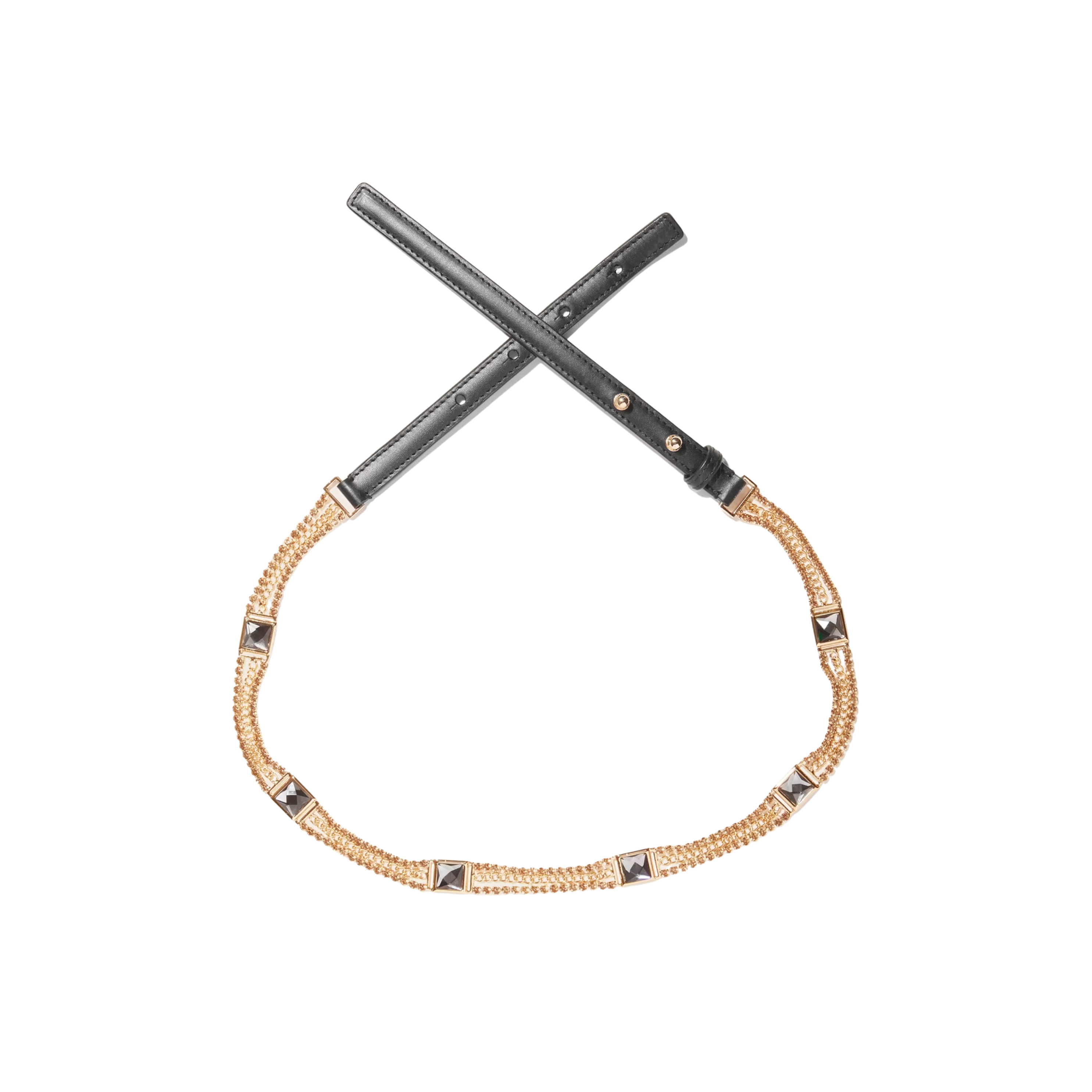 Guess Women Leather Rhinestone Chain Belt - Black