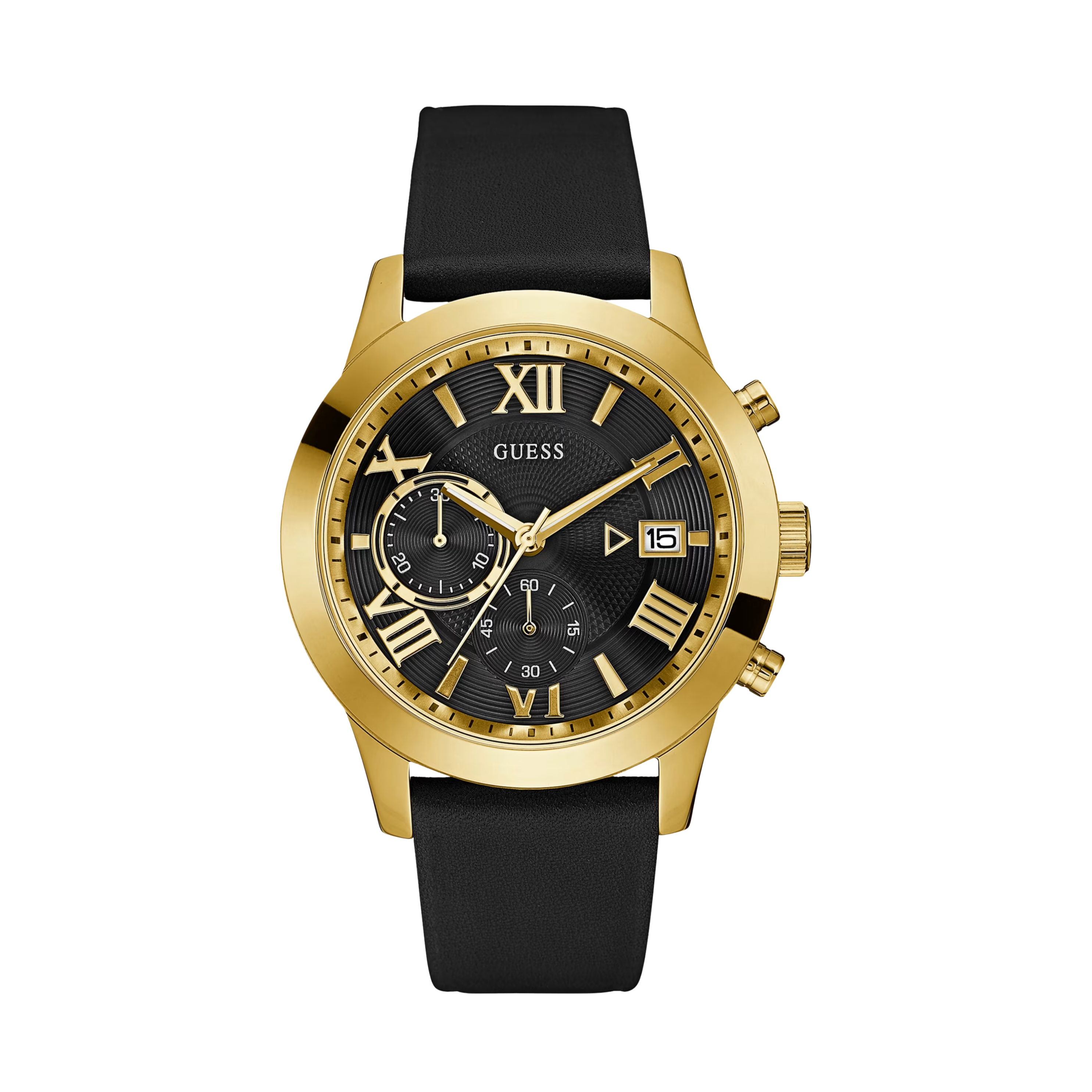 Guess Men Gold-Tone and Leather Multifunction Watch - Black