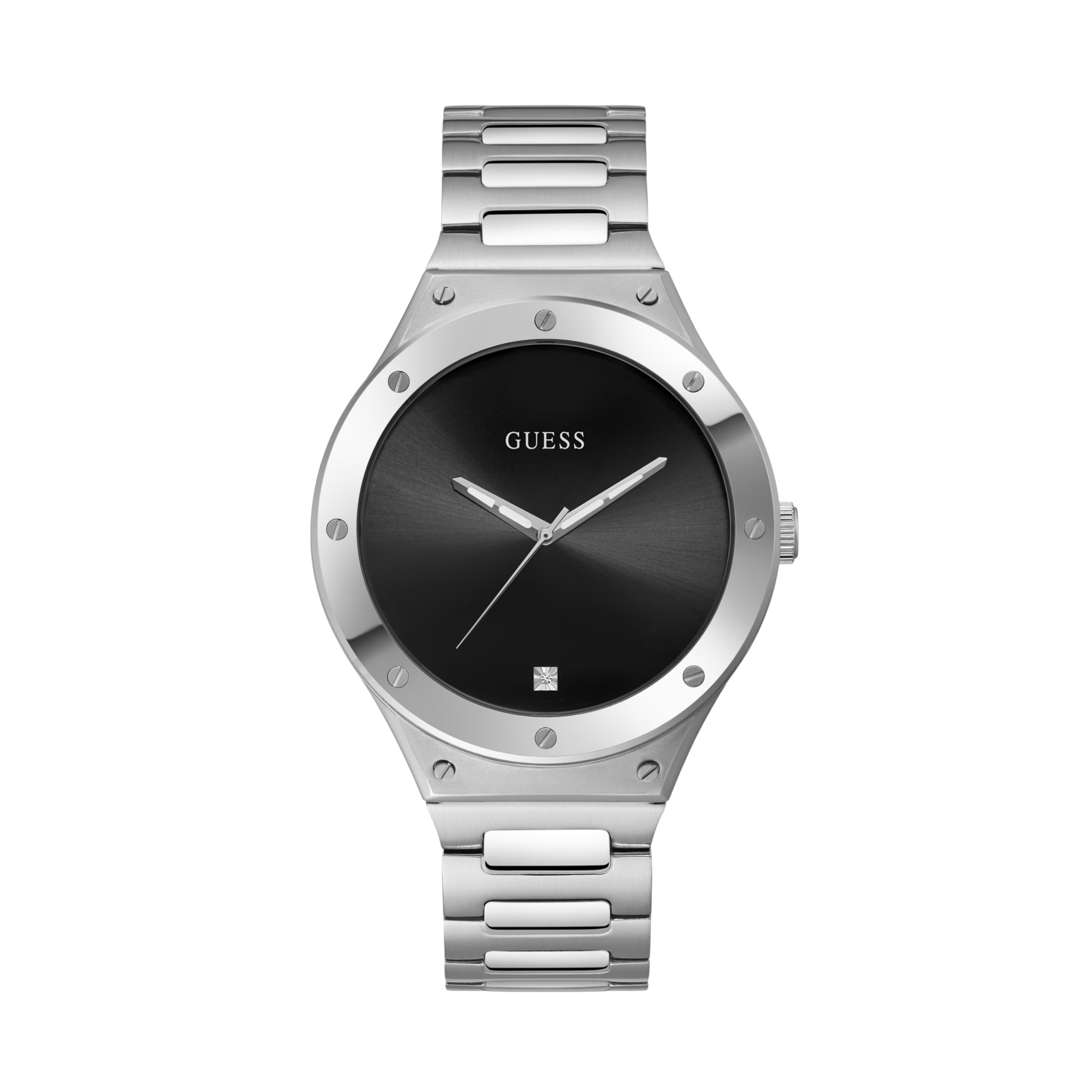 Guess Men Silver-Tone and Black Analog Watch - Silver