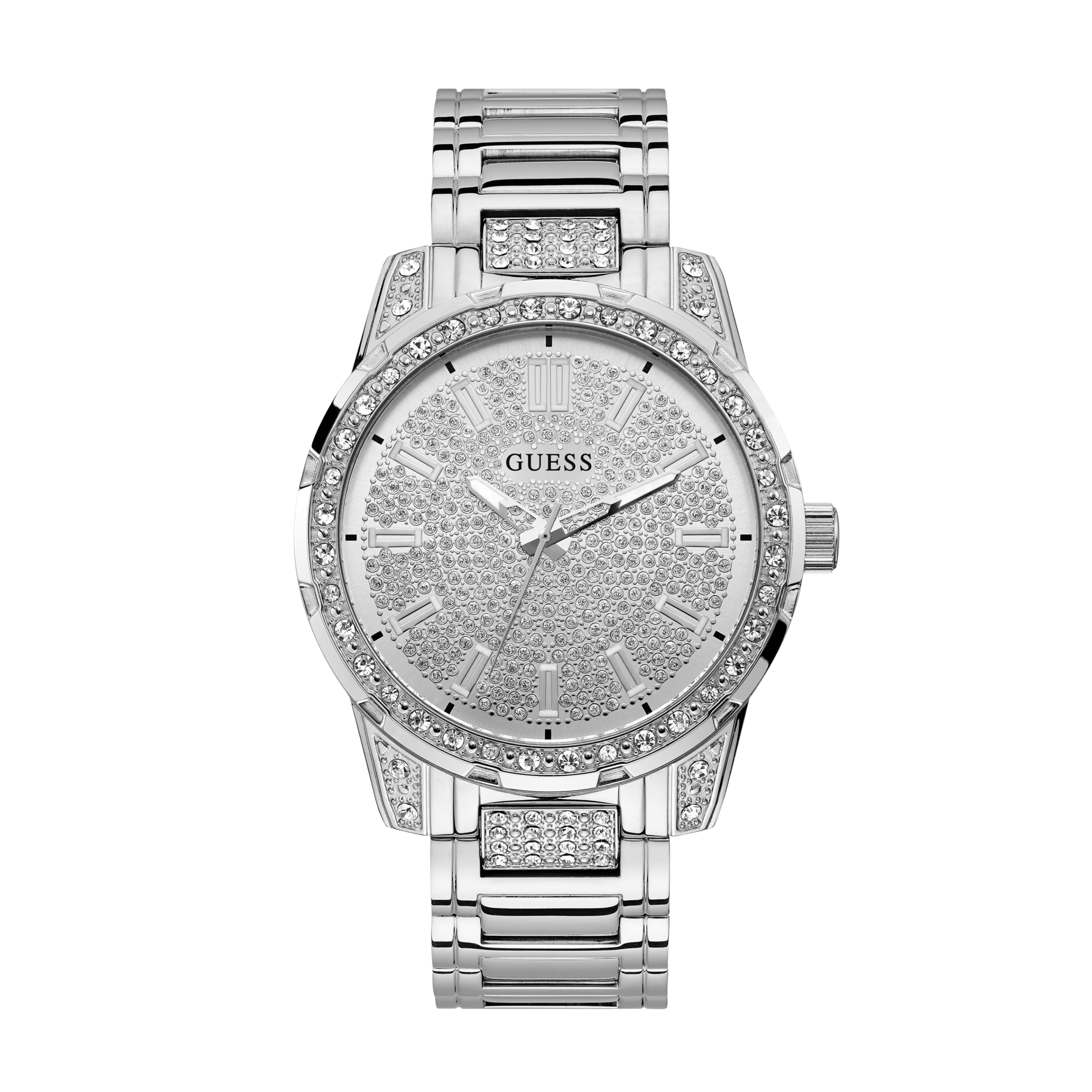 Guess Men Silver-Tone and Rhinestone Analog Watch