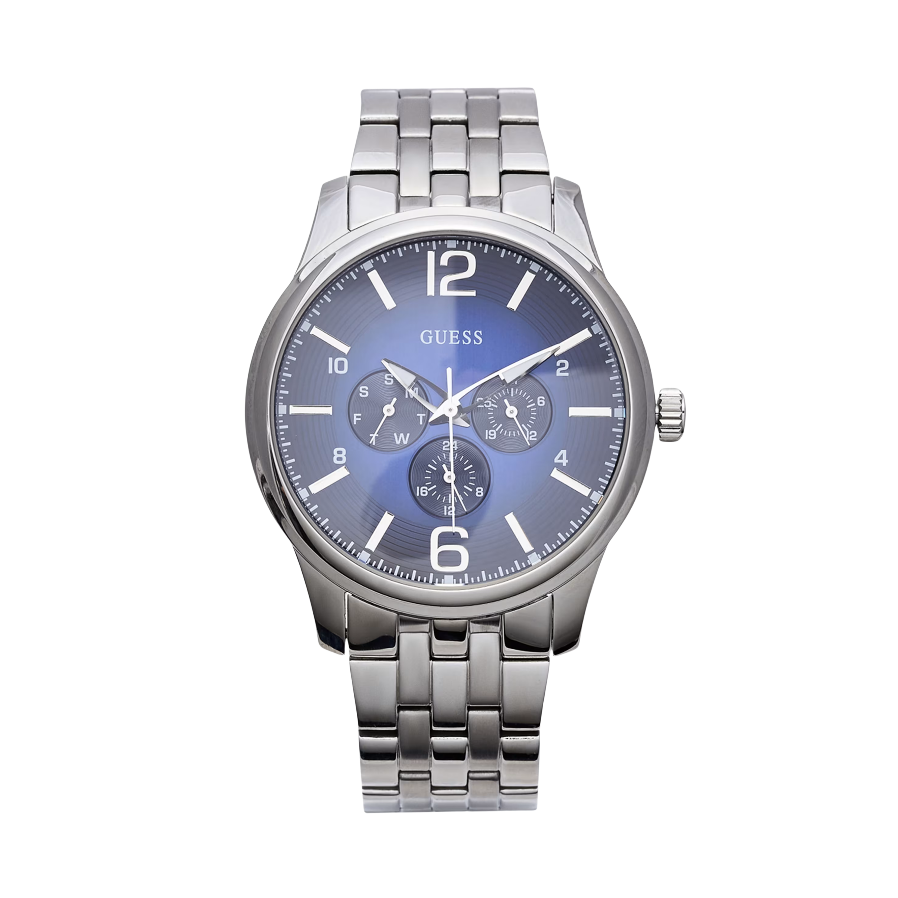 Guess Men Silver-Tone Multifunction Watch - Blue