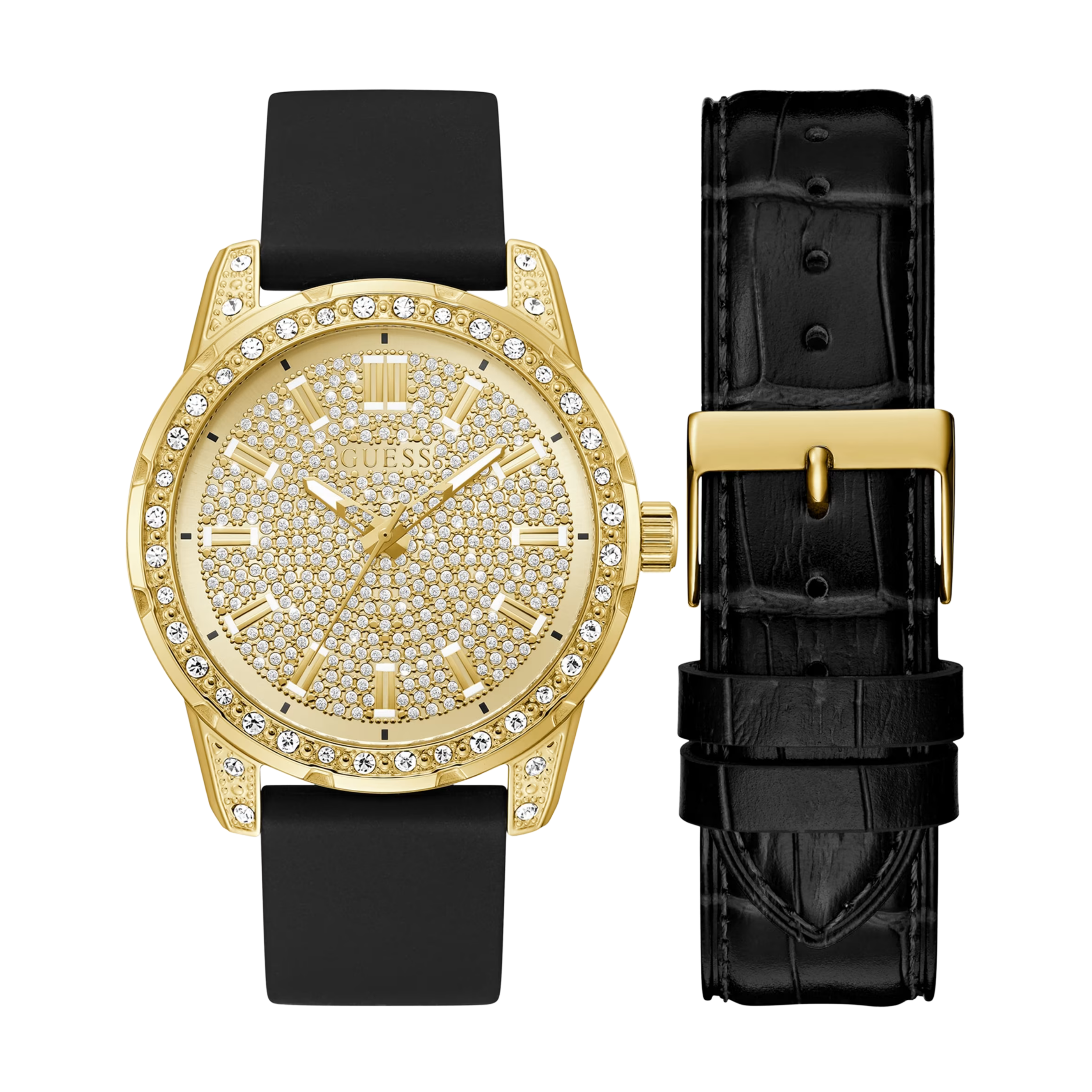 Guess Men Embellished Gold-Tone Analog Watch Box Set