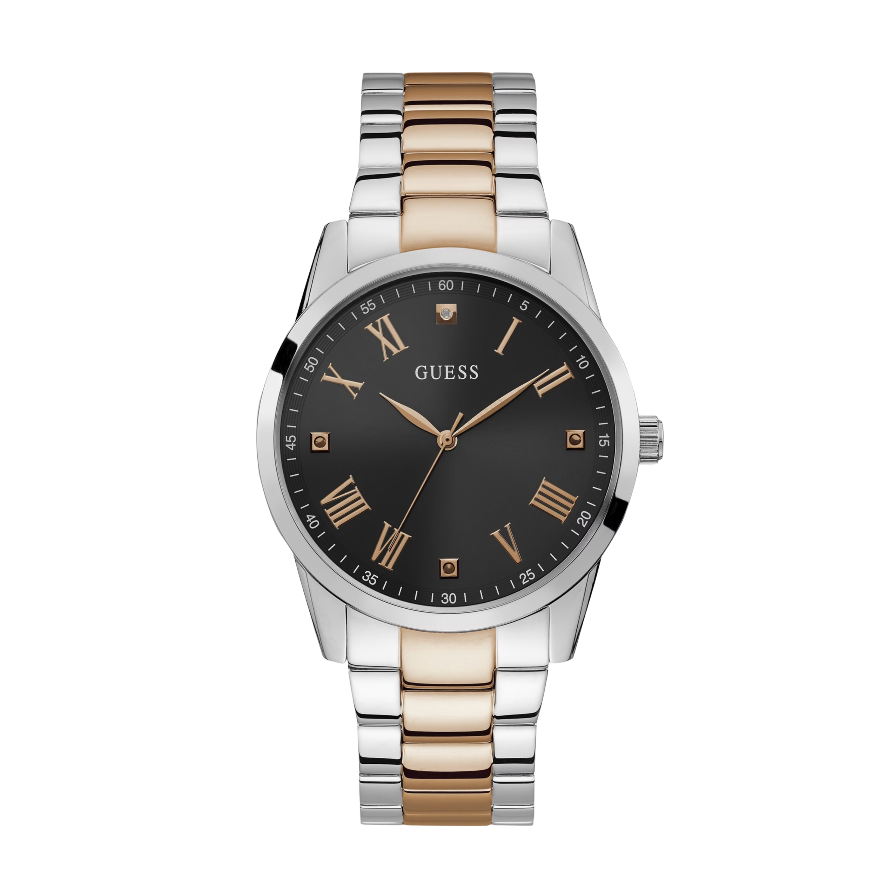 Guess Men Silver and Bronze-Tone Analog Watch - Silver Rosegold