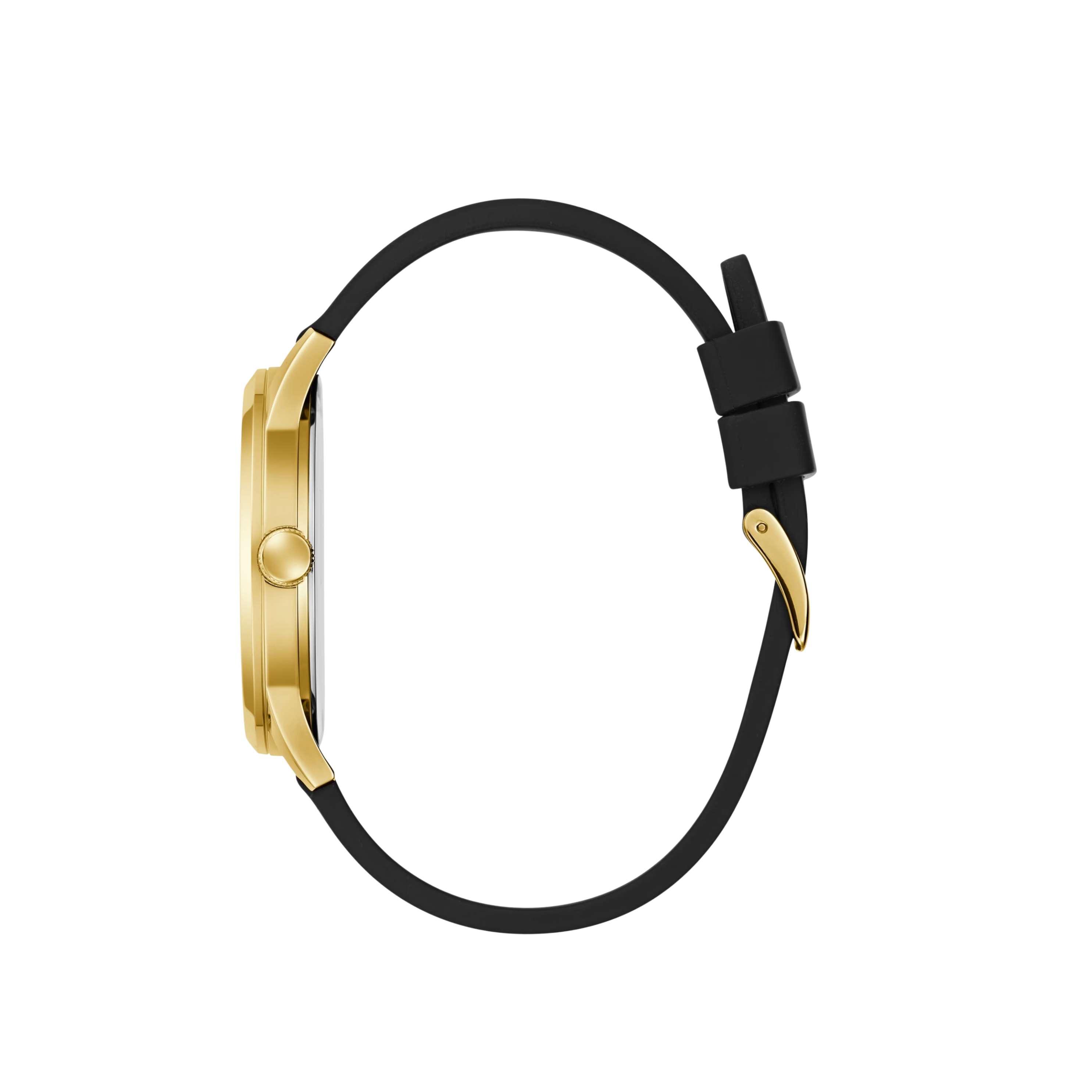 Guess Men Gold-Tone Triangle and Black Silicone Analog Watch - Black