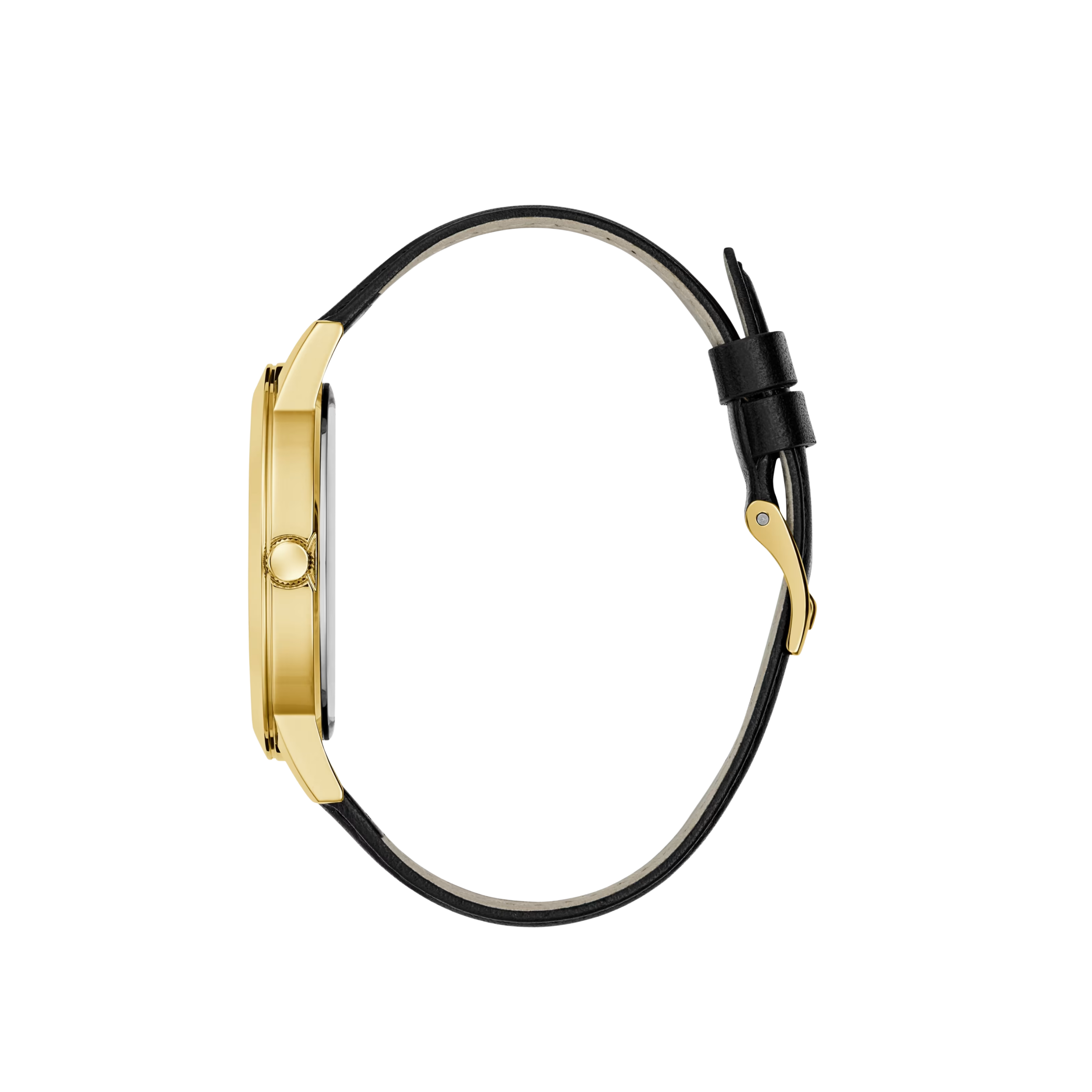 Guess Men Gold-Tone and Black Leather Analog Watch - Black