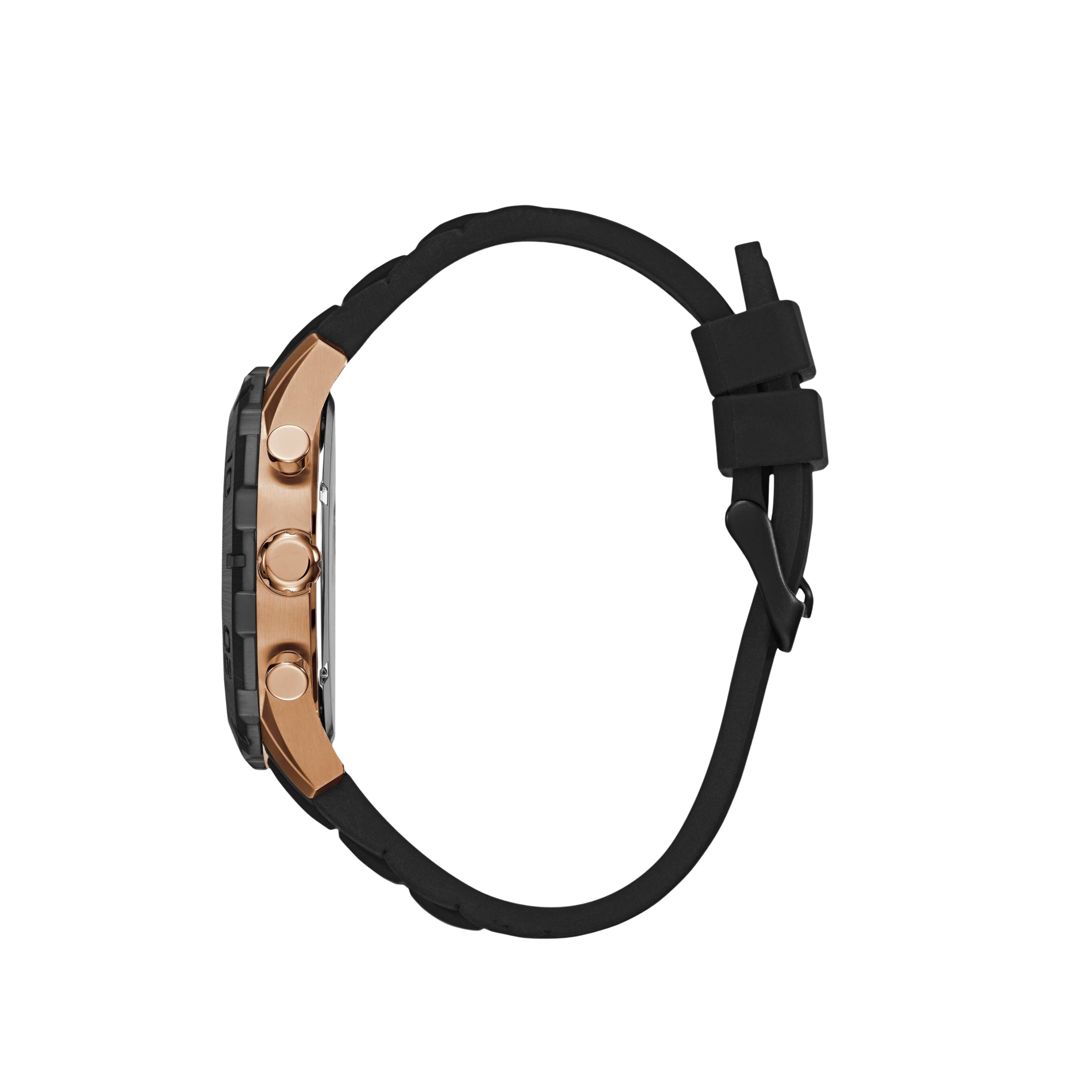 Guess Men Black And Rose Gold-Tone Silicone Watch