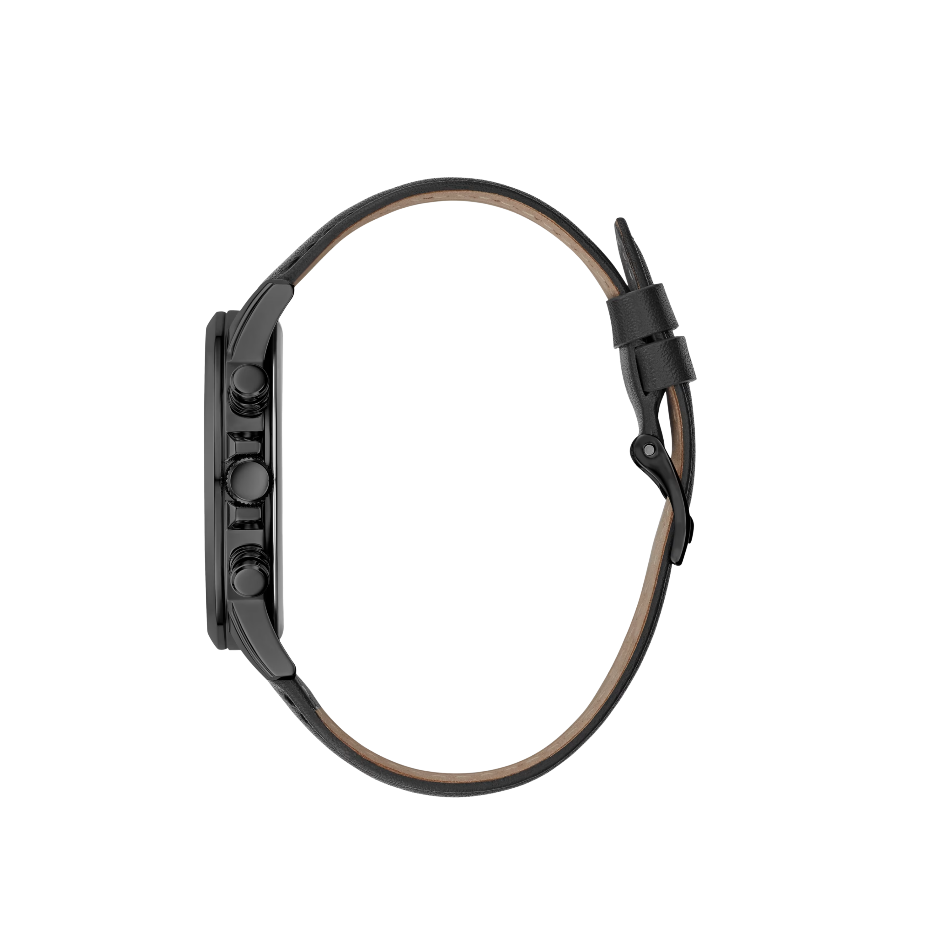 Guess Men Black Leather Multifunction Watch - Black