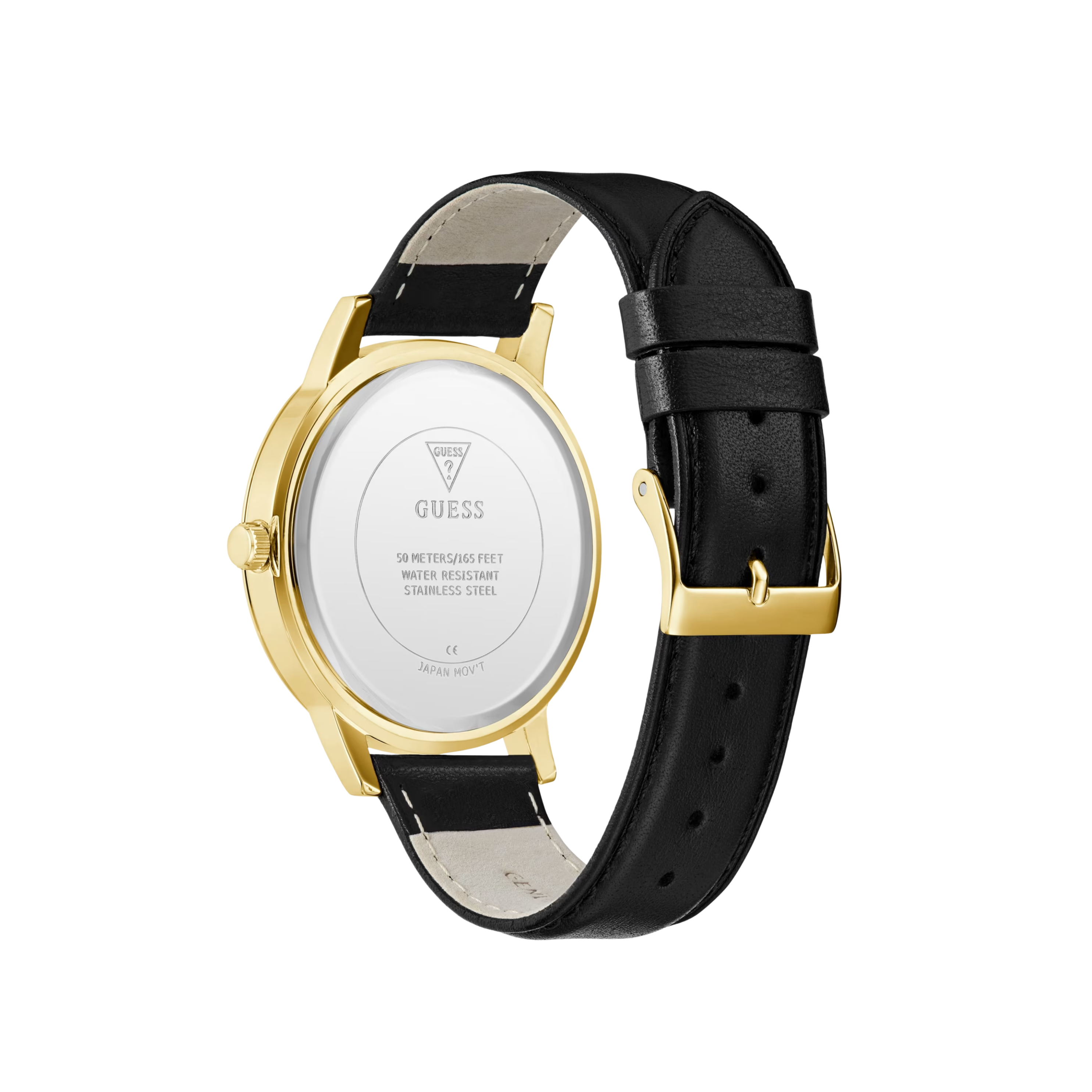 Guess Men Gold-Tone and Black Leather Analog Watch - Black