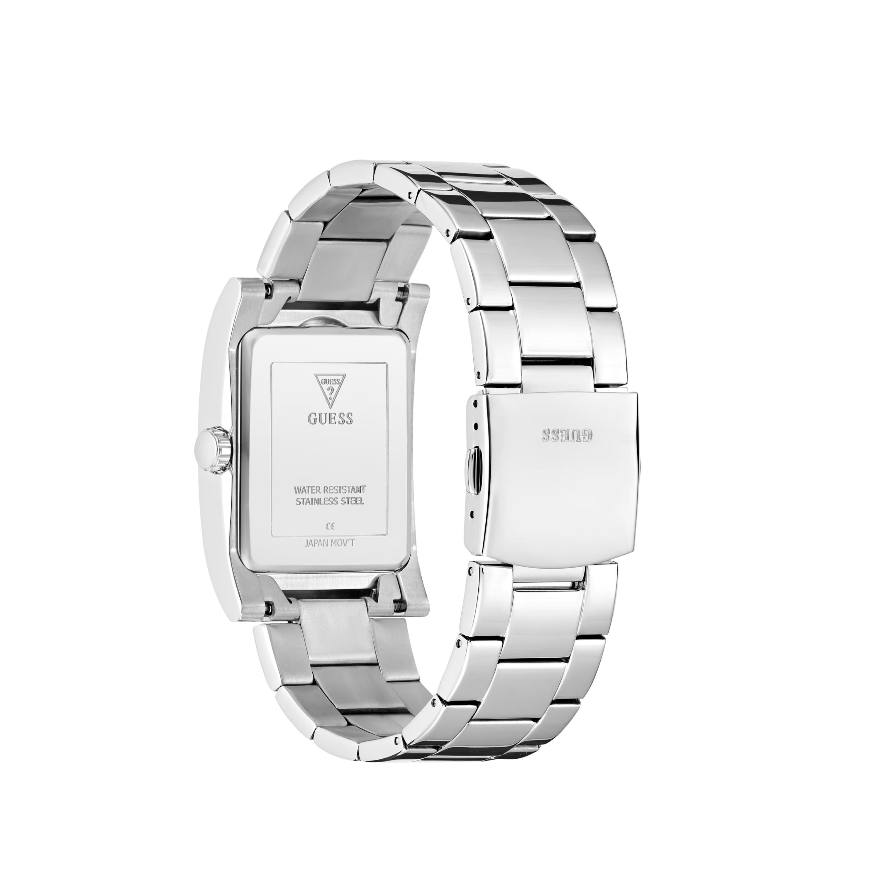 Guess Men Silver-Tone and Blue Square Analog Watch - Silver