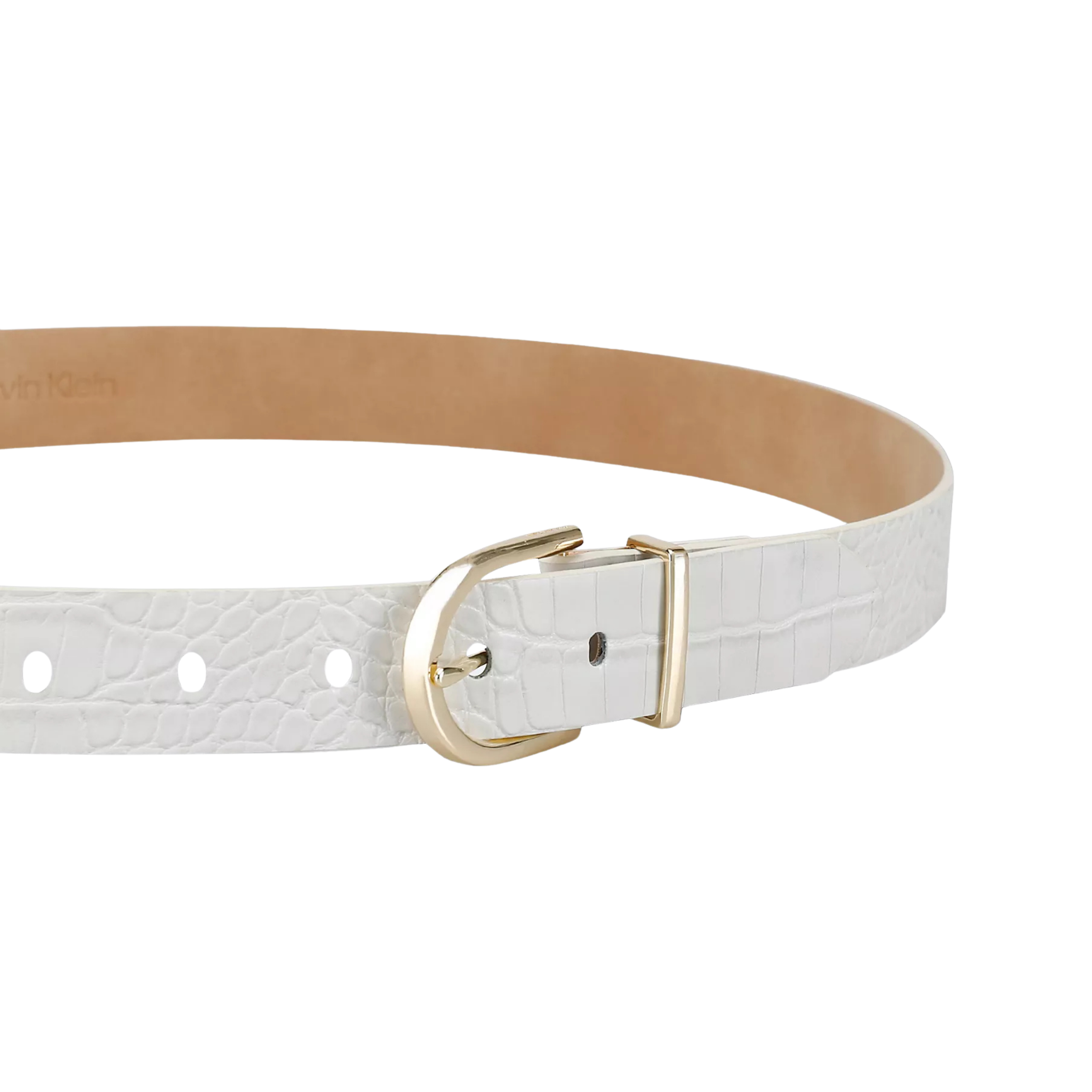Calvin Klein Women Textured Round Buckle Belt - Bone Croc