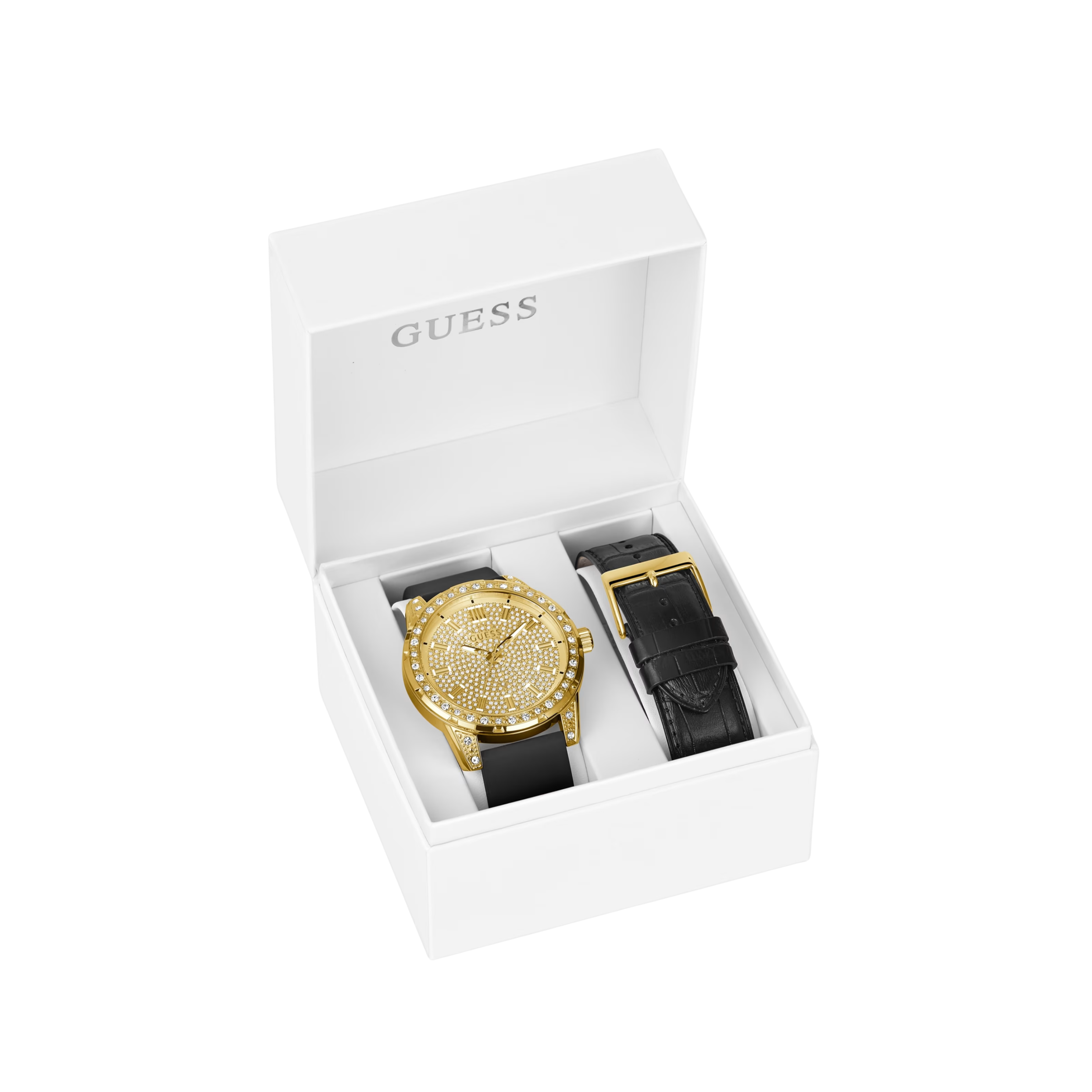 Guess Men Embellished Gold-Tone Analog Watch Box Set