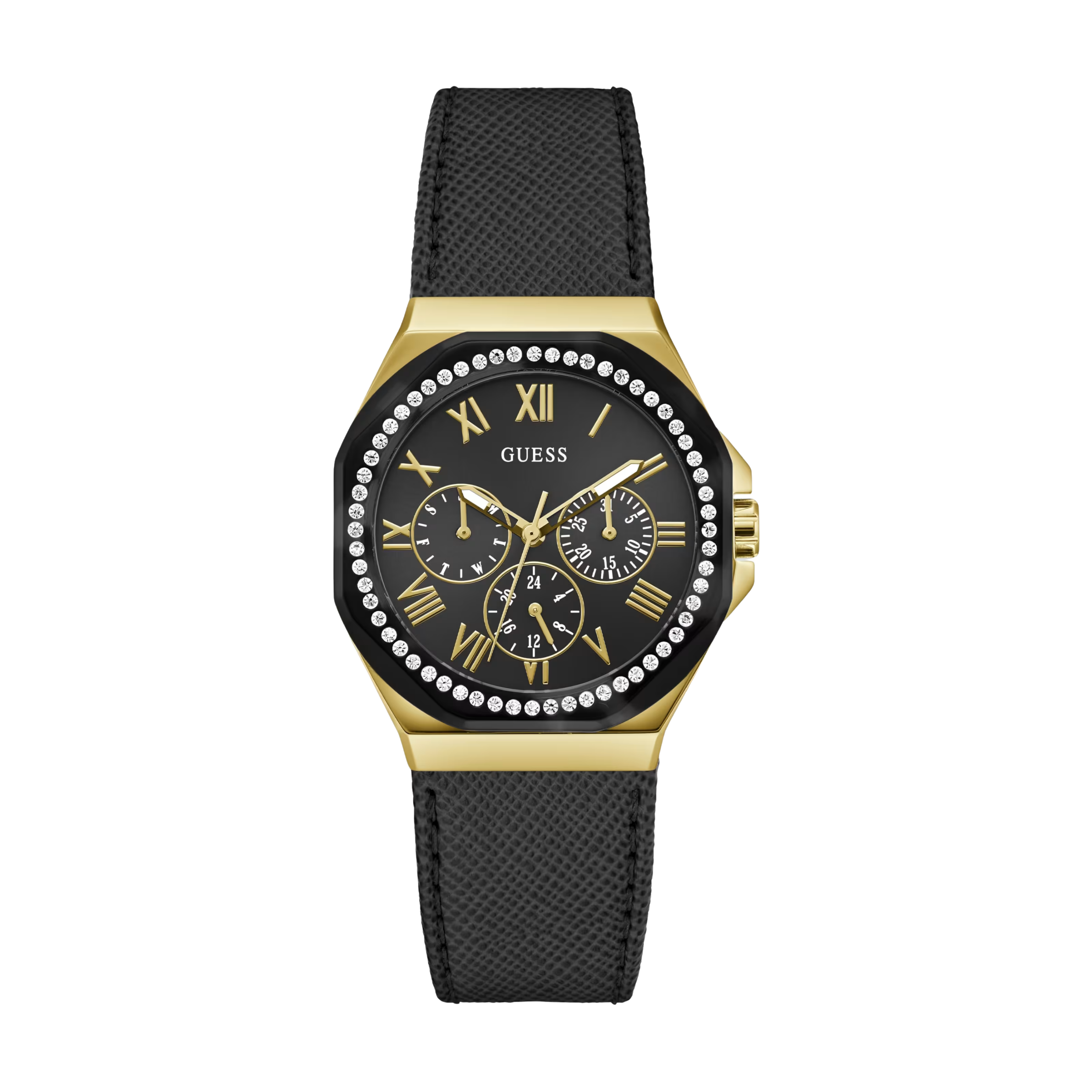 Guess Women Black Leather Chronograph Watch GW0753L4 - Black Snakeskin