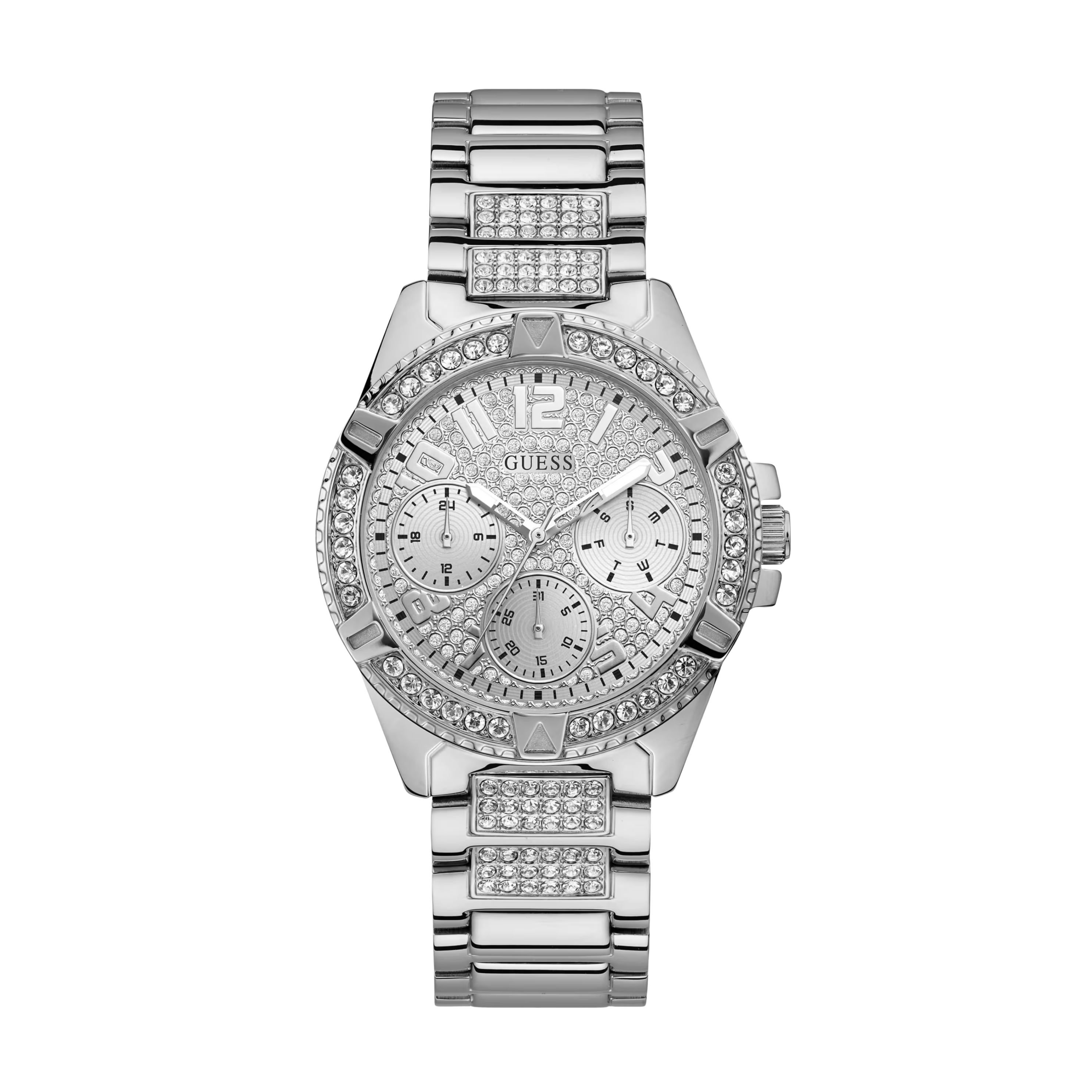 Guess Women Rhinestone Silver Tone Multifunction Watch U1156L1 - Silver