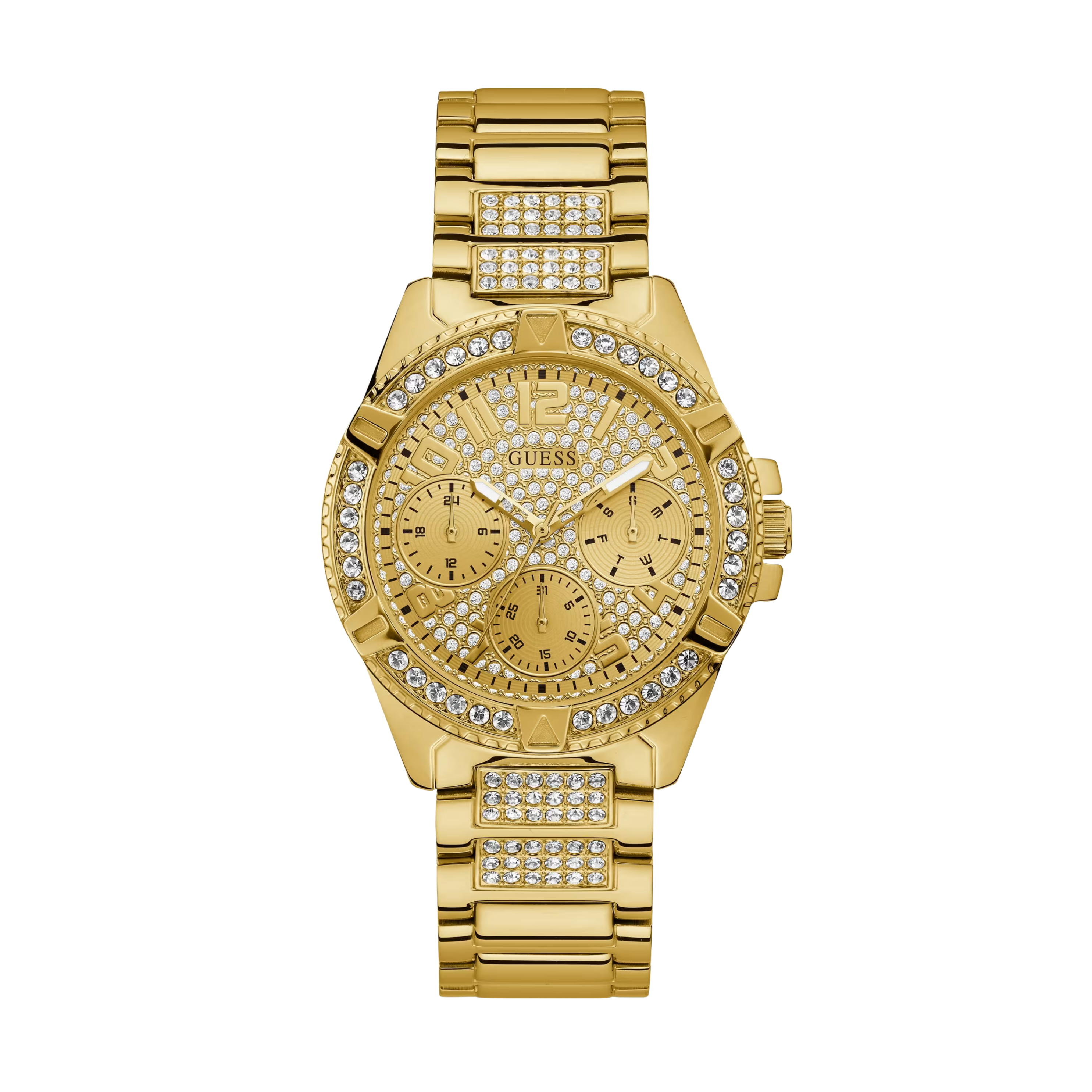 Guess Women Rhinestone Gold Tone Multifunction Watch U1156L2 - Gold