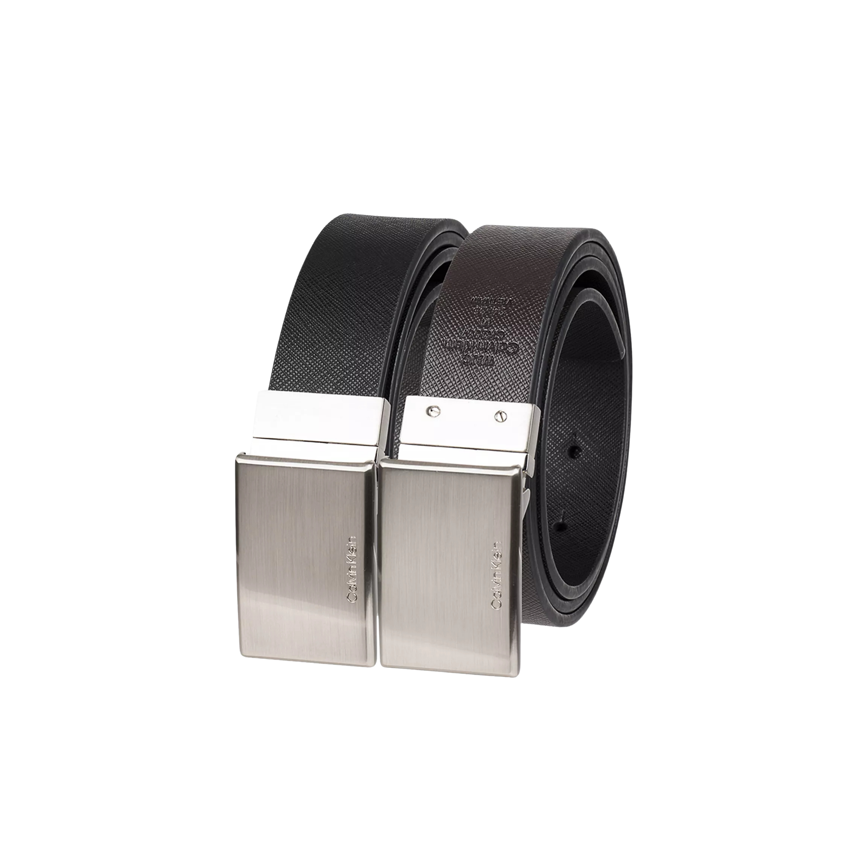 Calvin Klein Men Saffiano Reversible Plaque Buckle Belt - Black Brown