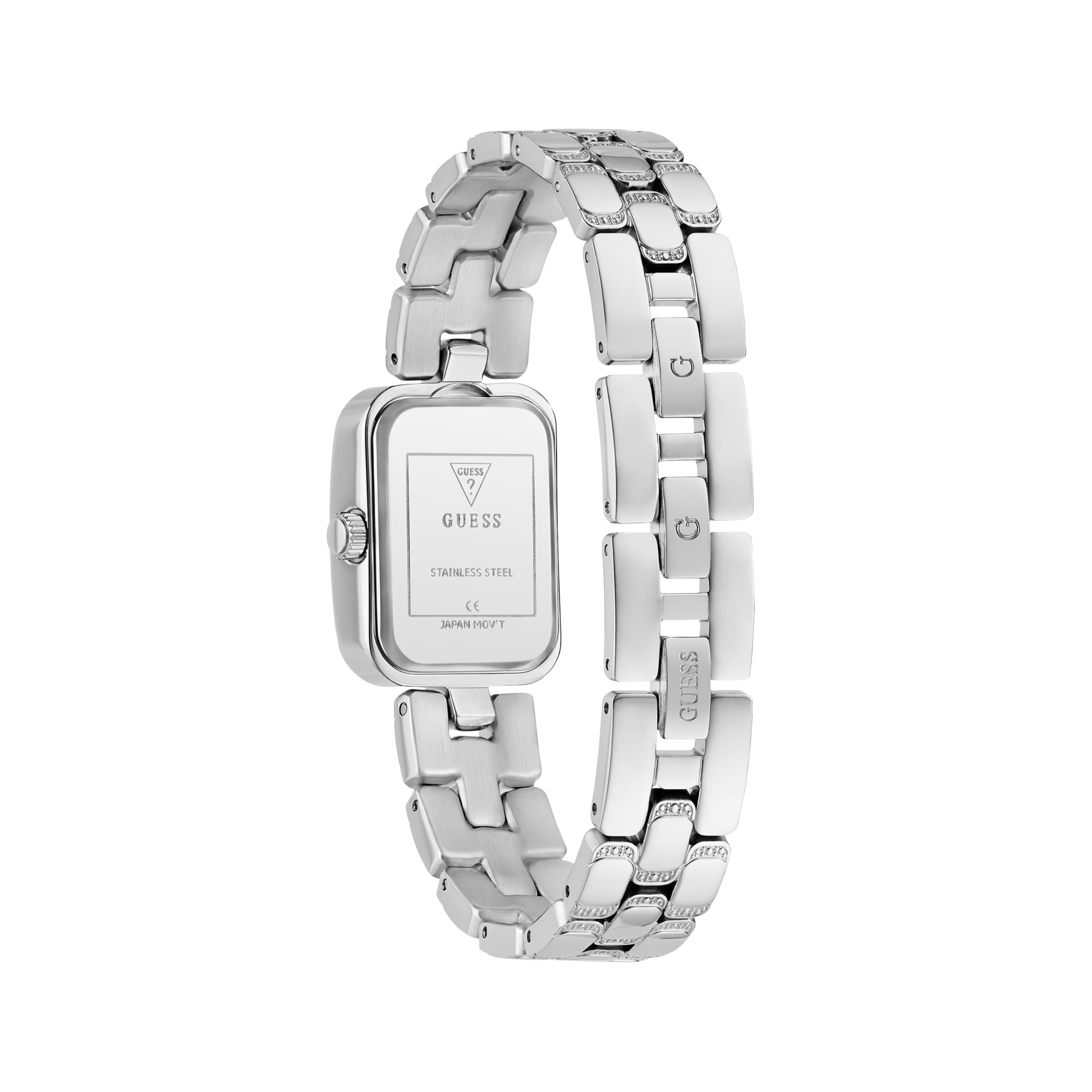 Guess Women Silver Tone Textured Square Analog Watch GW0865L1 - Silver