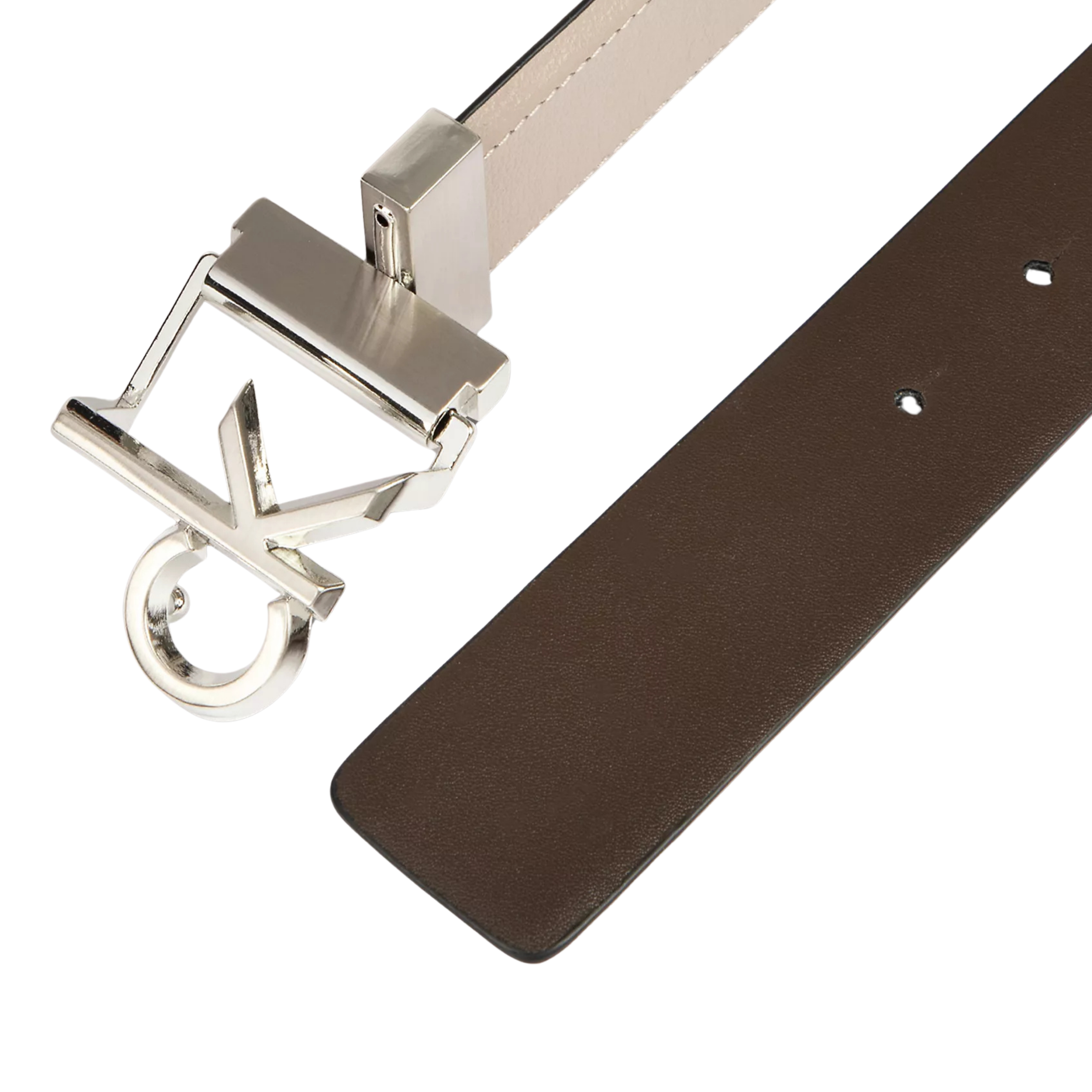 Calvin Klein Men Monogram Logo Plaque Reversible Belt - Taupe Brown